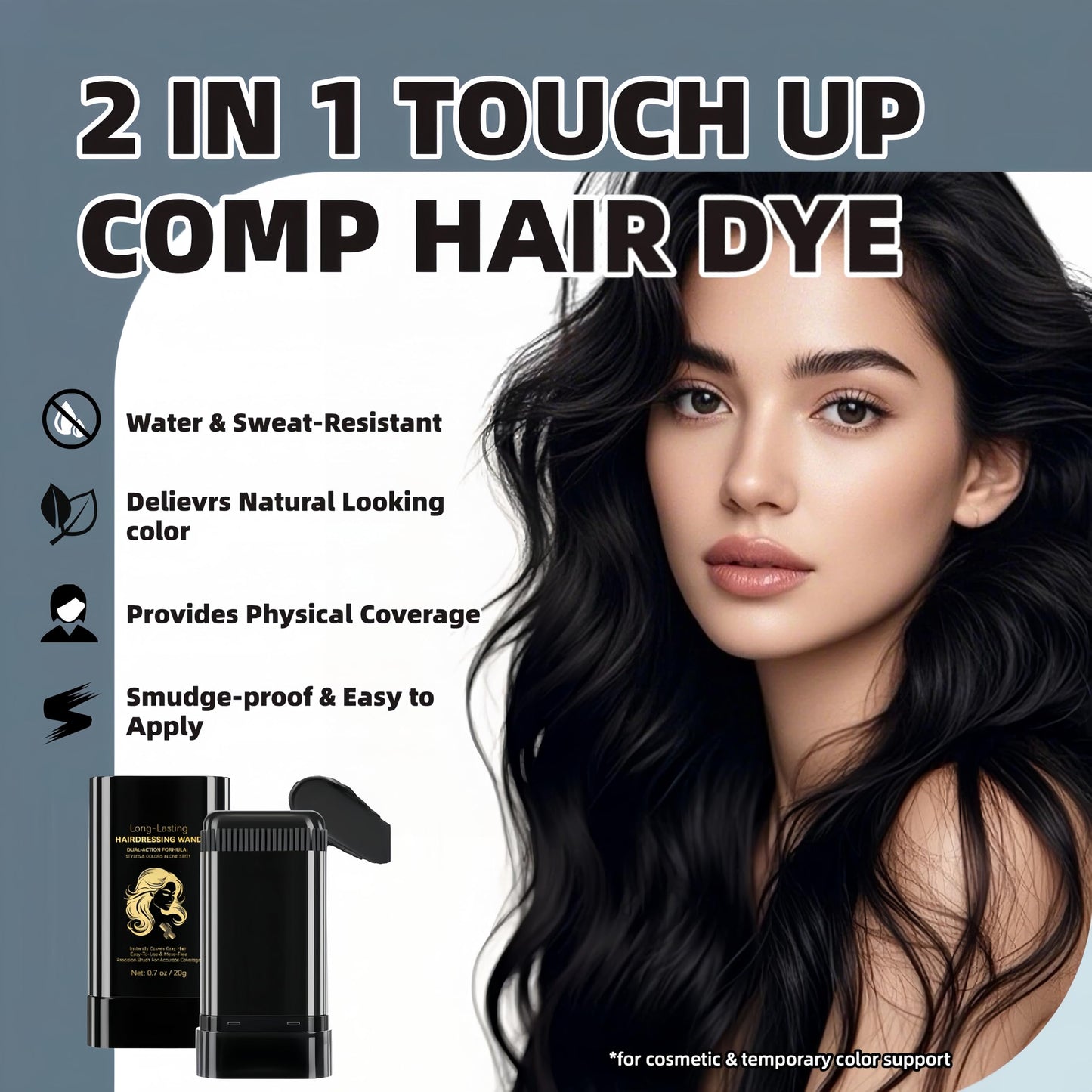 White Smoke Temporary Hair Dye Comb for Gray Hair Coverage, Disposable Hair Color Stick with Precision Brush, Advanced Non-Irritating & Smudge-Proof Formula, Quick Root & Sideburn Touch-Up (dark brown)