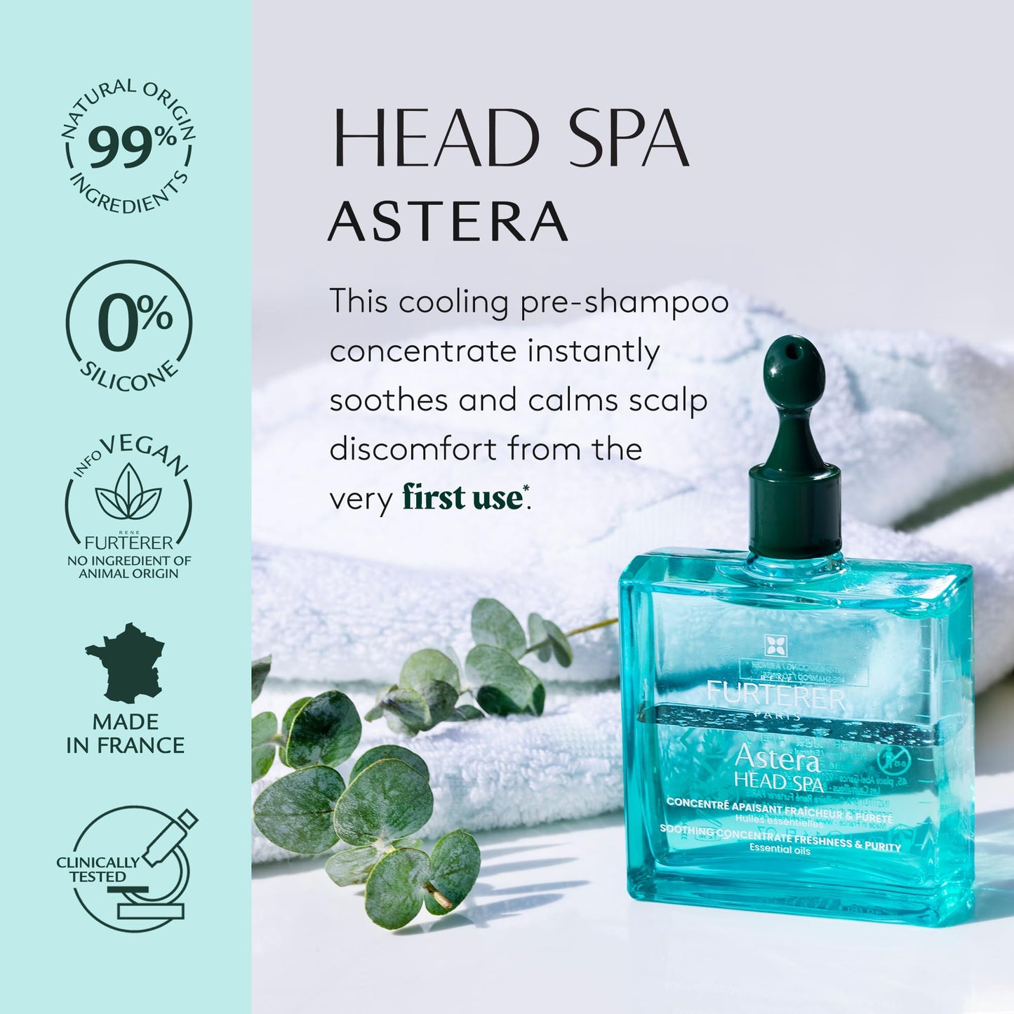Light Gray Rene Furterer Head Spa ASTERA Soothing Concentrate, Pre-Shampoo Soothing Scalp Treatment, Soothe Sensitive Scalps - Mint & Eucalyptus - Paraben & Silicone-Free - 1.6 Oz