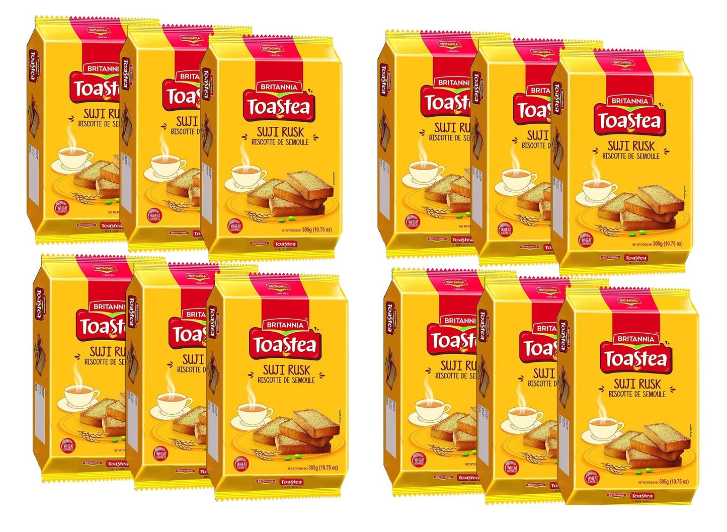 Goldenrod BRITANNIA Toastea Suji Rusk 10.75oz (305g) - Crispy Tea Time Snack - Crispy Crunchy Toast (Pack of 12)