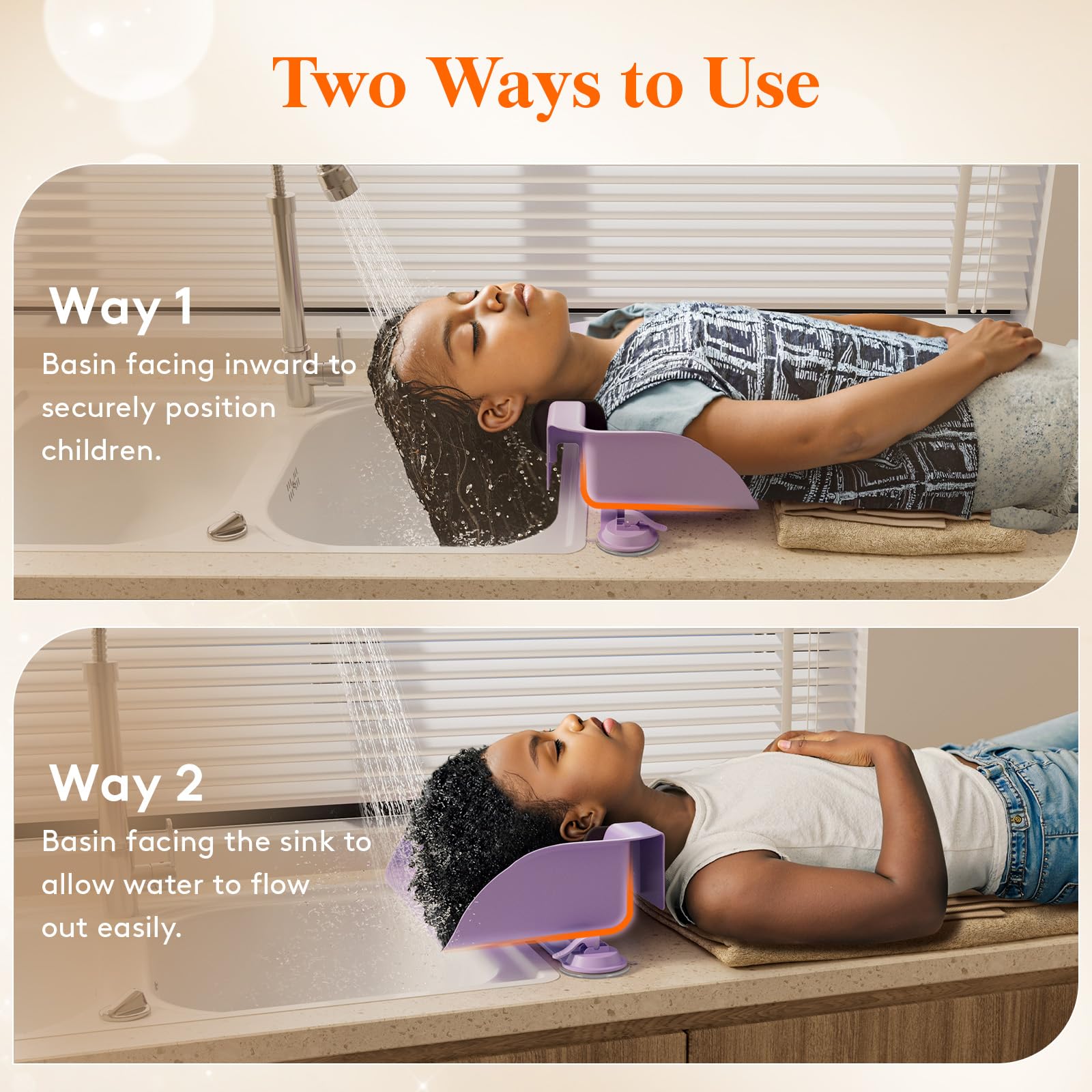 Gray Lifewit Hair Washing Station for Kids, Neck Support Shampoo Bowl for Kitchen Sink or Bathtub at Home, Portable Hair Wash Basin for Toddlers, Children, Teens, Purple, 10 inch/ 26 cm Wide