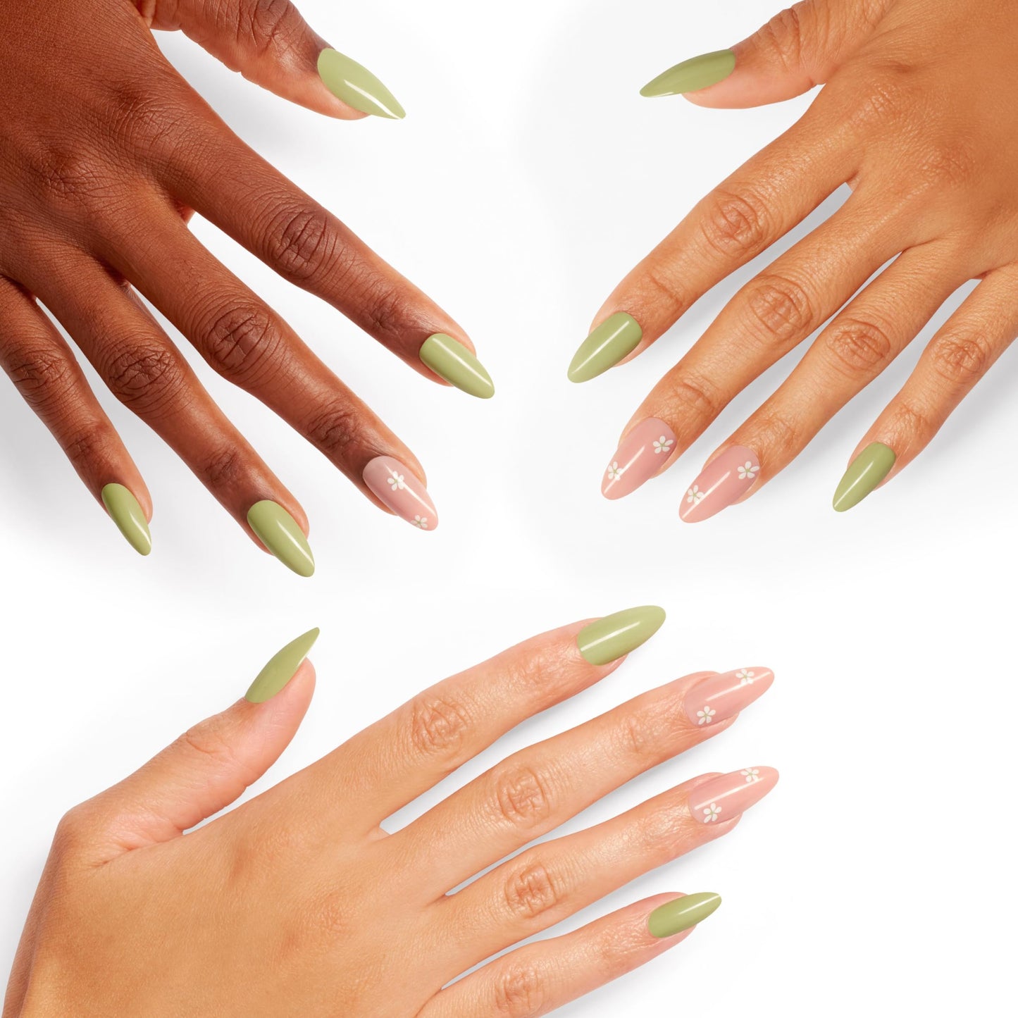 White Smoke OPI On Point I Gleam of Spring | Long Almond Pastel Green & Pink Floral Nail Art Press On Nails | 30 Count with Nail Glue | Long Lasting, Reusable, Non-damaging