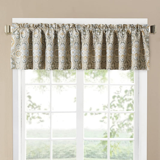 White Smoke Home Soft Things Lanza Printed Valance Set of 2 Panels 60" x 18", Gray Blue Yellow Window Curtain Valance Drapes for Kitchen Bedroom Living Room Bathroom Decor with Rod Pocket
