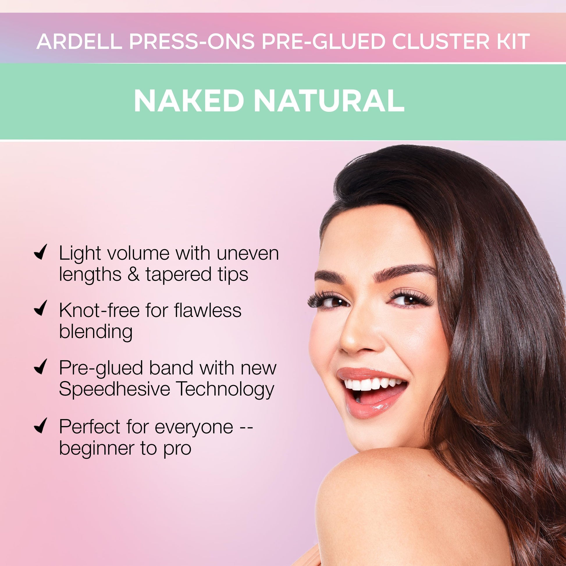 Misty Rose Ardell Press On Lashes Naked Natural – Pre Glued Lash Clusters for All-Day Wear, No Glue Needed, 60 Clusters