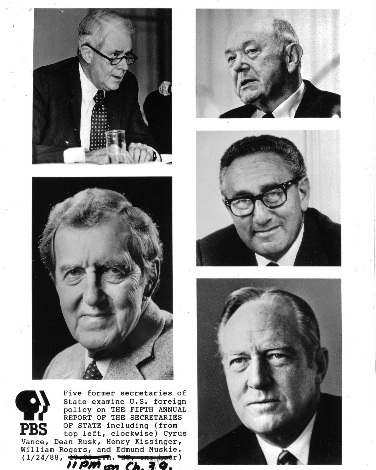 White Smoke Dean Rusk Edward Muskie Cyrus Vance Henry Kissinger original 8x10 photo H4646