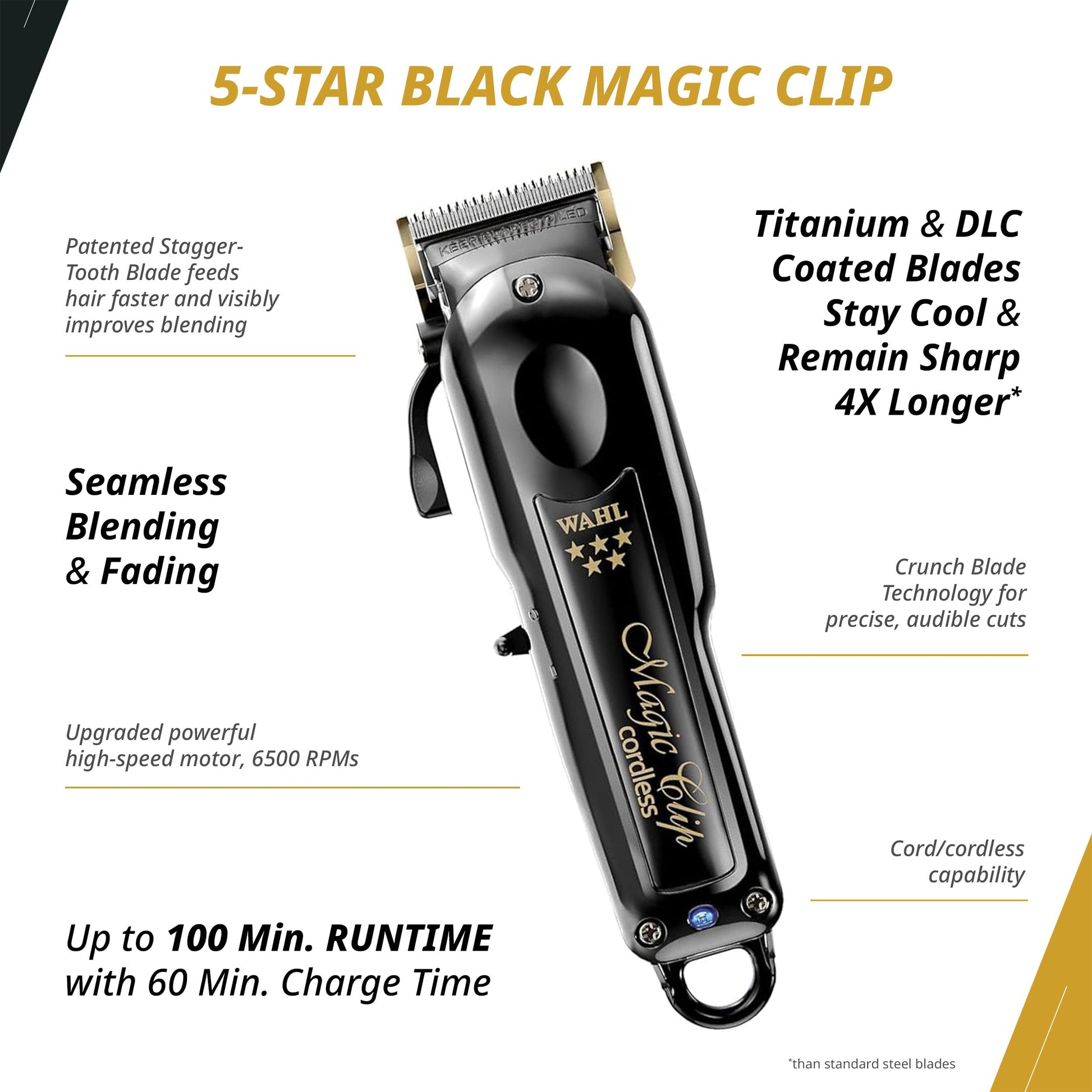 White Smoke Wahl Professional Cordless Barber Combo, Magic Clip & Detailer Li, Lithium-Ion Battery, 100-Minute Run Time
