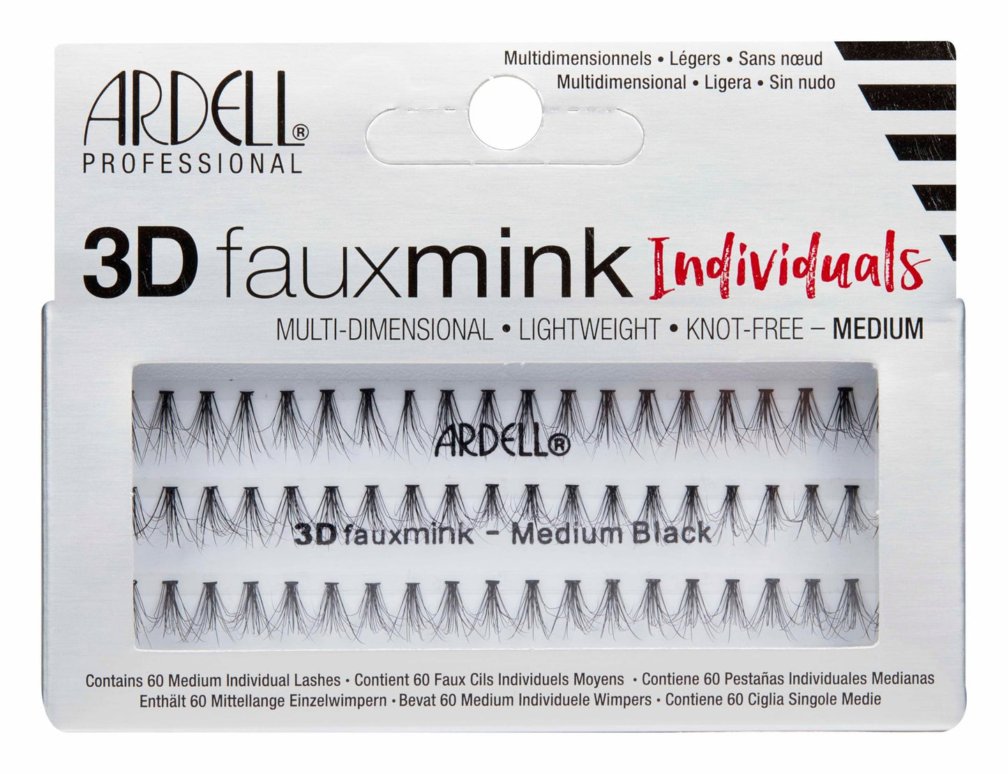 Light Gray Ardell 3D Faux Mink Individual Lashes – Medium Black, Knot-Free Cluster Lashes, Customizable Eyelash Extension Kit, 4 Pack