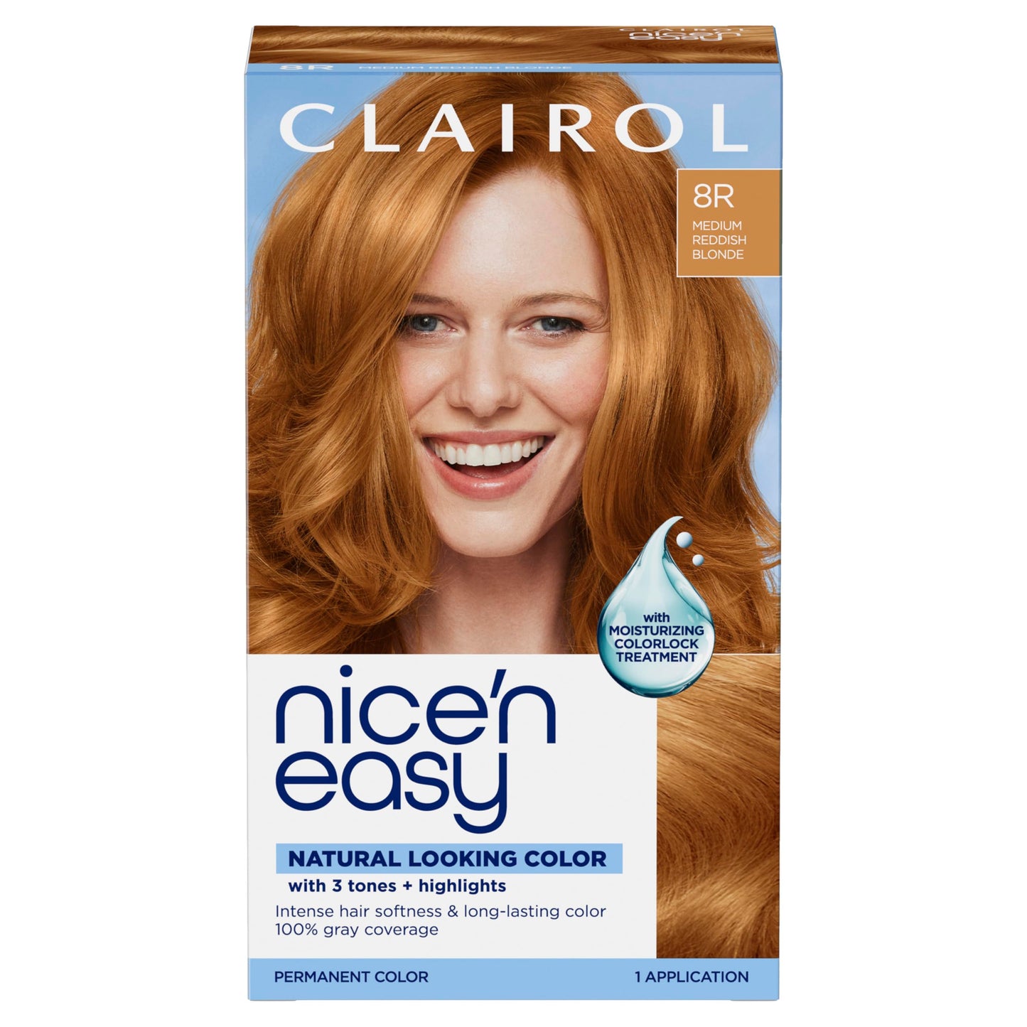 White Smoke Clairol Nice'n Easy Permanent Hair Dye, 8R Medium Reddish Blonde Hair Color, Pack of 1 - Packaging May Vary