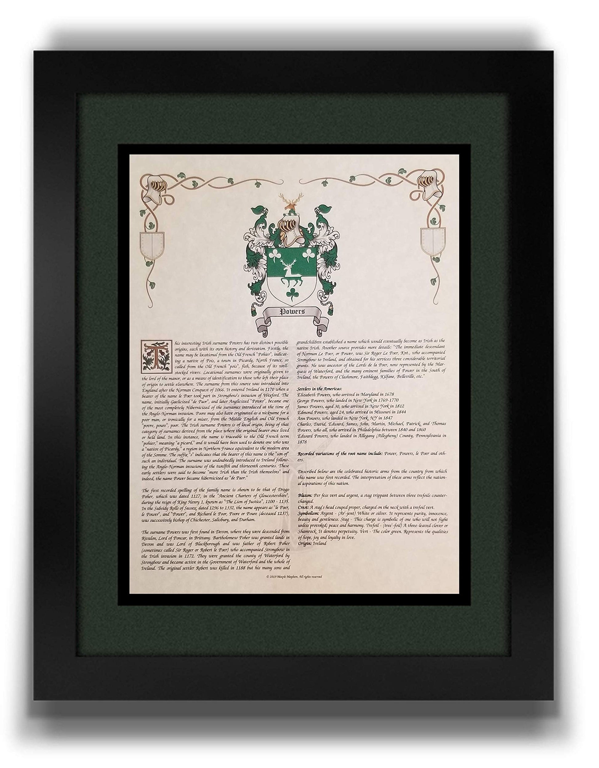 Black Mr Sweets Rusk Coat of Arms, Crest & History 8.5x11 Print - Name Meaning, Genealogy, Family Tree Aid, Ancestry, Ancestors, Namesakes - Surname Origin: Polish Poland