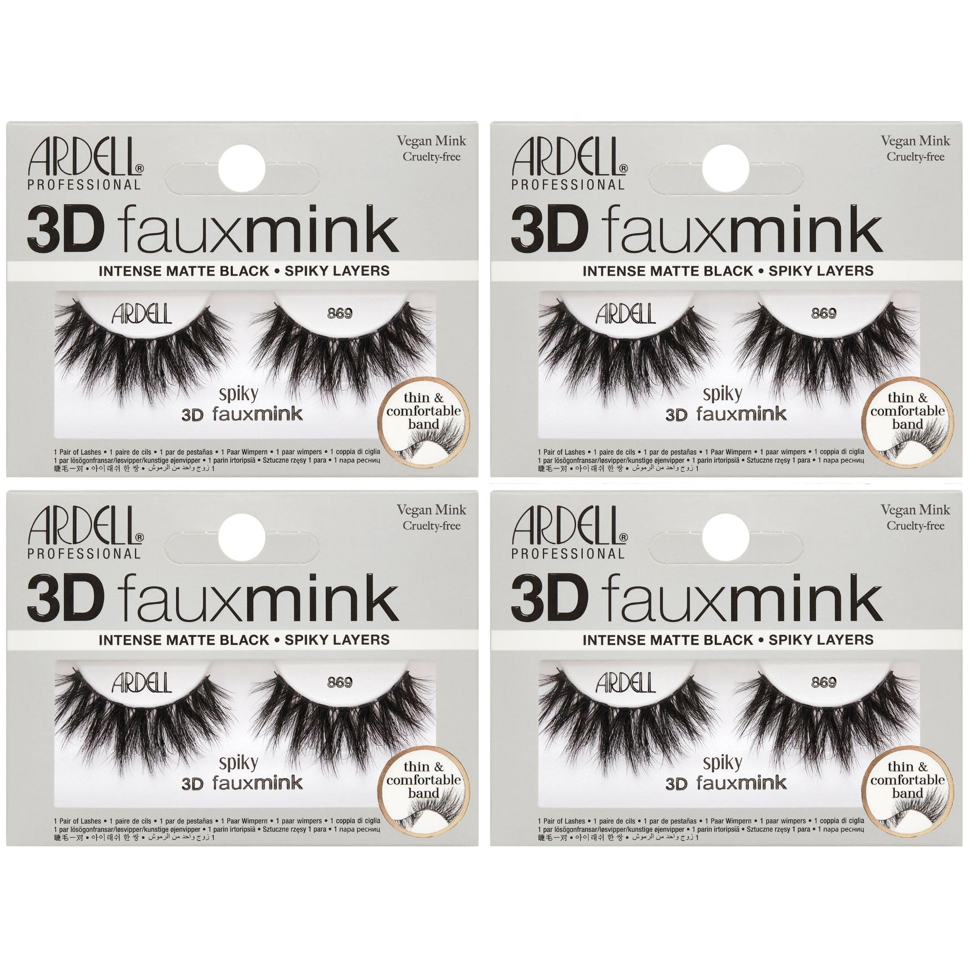 Light Gray Ardell 3D Faux Mink Lashes 869 – Spiky Layers Wispy Lashes, Rounded Lash Strips False Eyelashes, Vegan Mink, Crisscross Falsies, 4 Pack