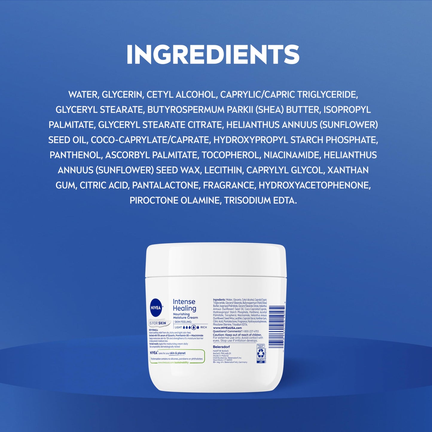 Dark Slate Blue NIVEA Intense Healing Body Cream for Dry Skin with Glycerin, Provitamin B5 and Niacinamide, 72-Hour Moisture, Non-Greasy Body Moisturizer Immediately Soothes Dry, Itchy Skin Feeling, 13.5 Oz Jar