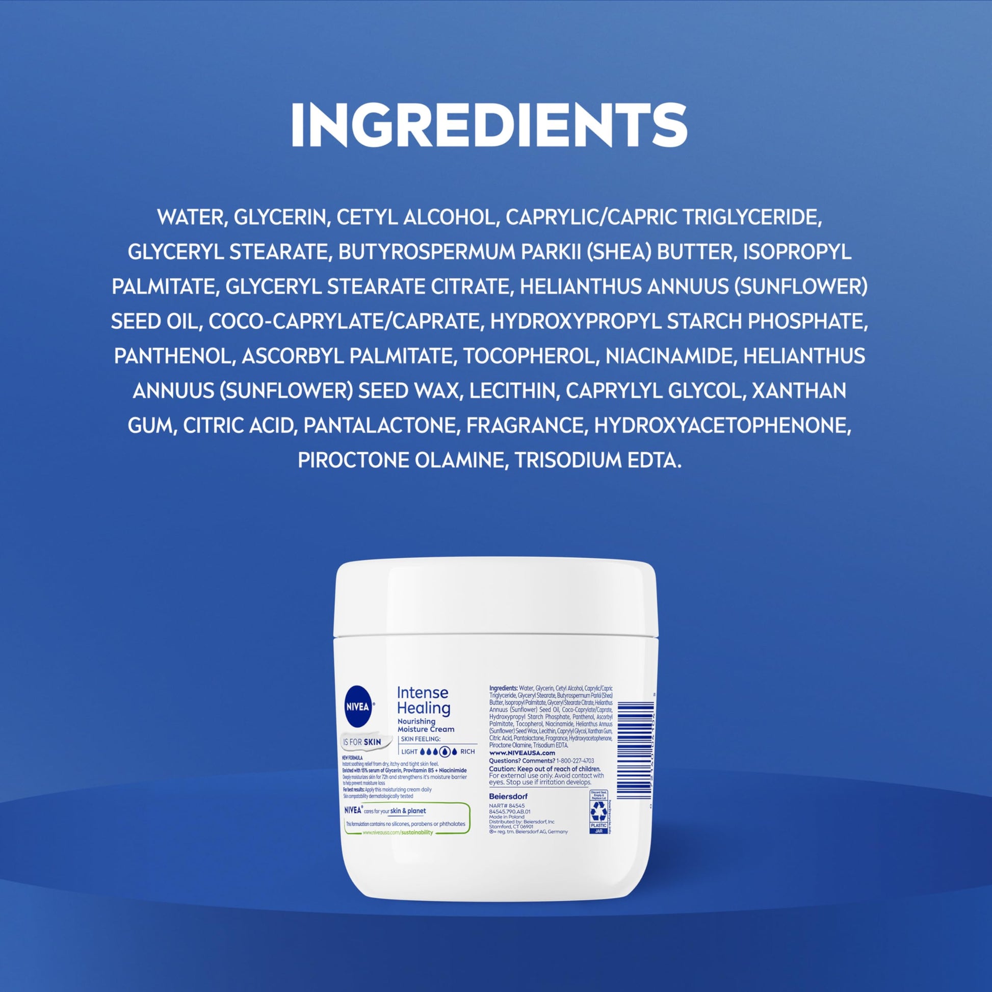 Dark Slate Blue NIVEA Intense Healing Body Cream for Dry Skin with Glycerin, Provitamin B5 and Niacinamide, 72-Hour Moisture, Non-Greasy Body Moisturizer Immediately Soothes Dry, Itchy Skin Feeling, 13.5 Oz Jar