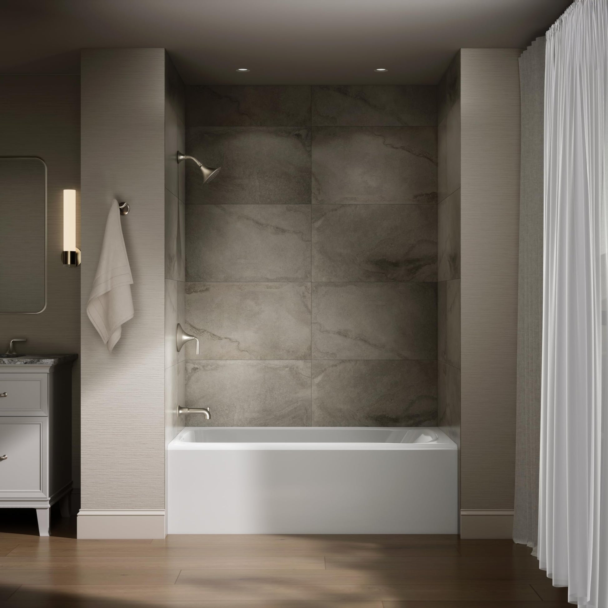 Dark Slate Gray Kohler 25831-LA-0 Avec® 60" x 32" alcove bath, left drain, White