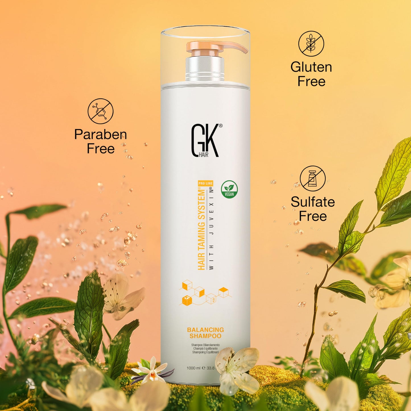 Light Salmon GK HAIR Balancing Shampoo Repairs Dry Damage For Oily Flaky Itchy Scalp Thinning Removes Impurities Deep Cleansing Natural Moisture Keratin Treatment Sulfate Parabem Free All Hair Types - 33.8 Ounce