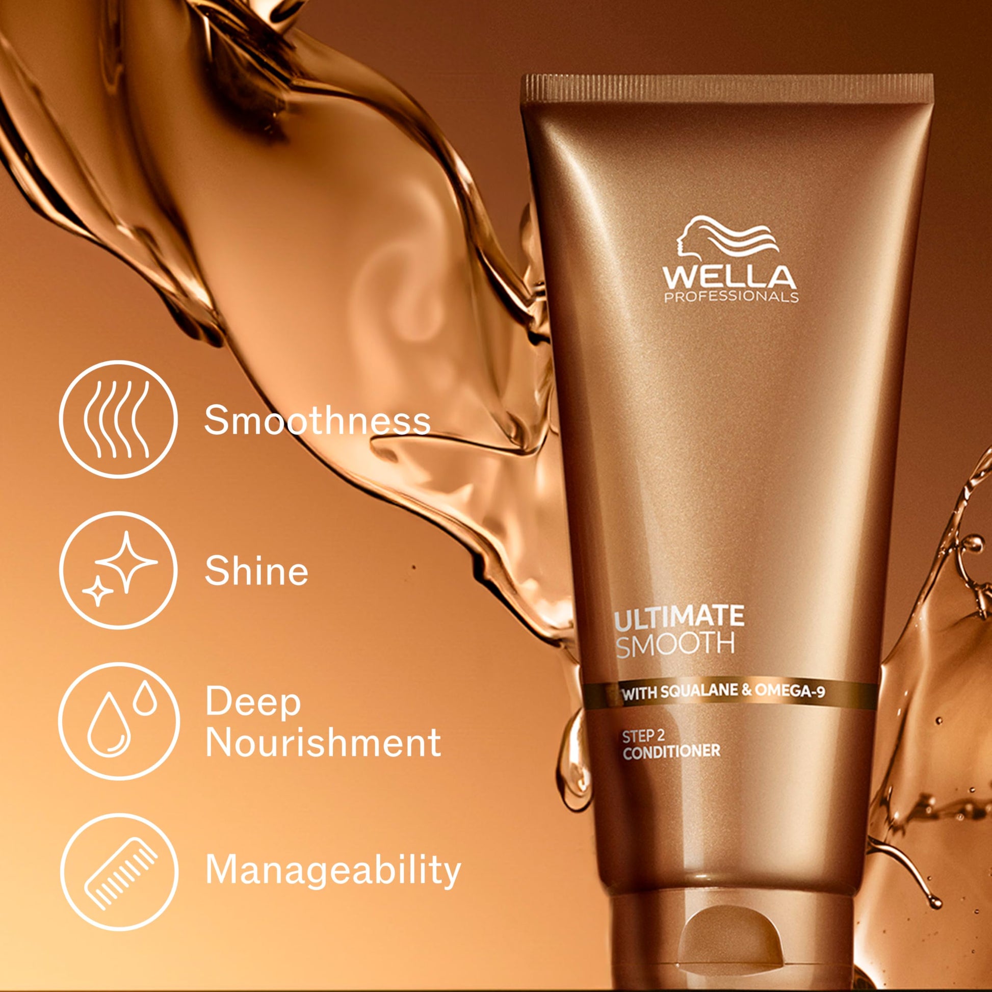 Light Goldenrod Wella Professionals ULTIMATE SMOOTH Shampoo 8.4 Fl Oz. + Conditioner 6.7 Fl Oz. Bundle | For Dry, Dull & Frizzy Hair | With Squalane & Omega 9
