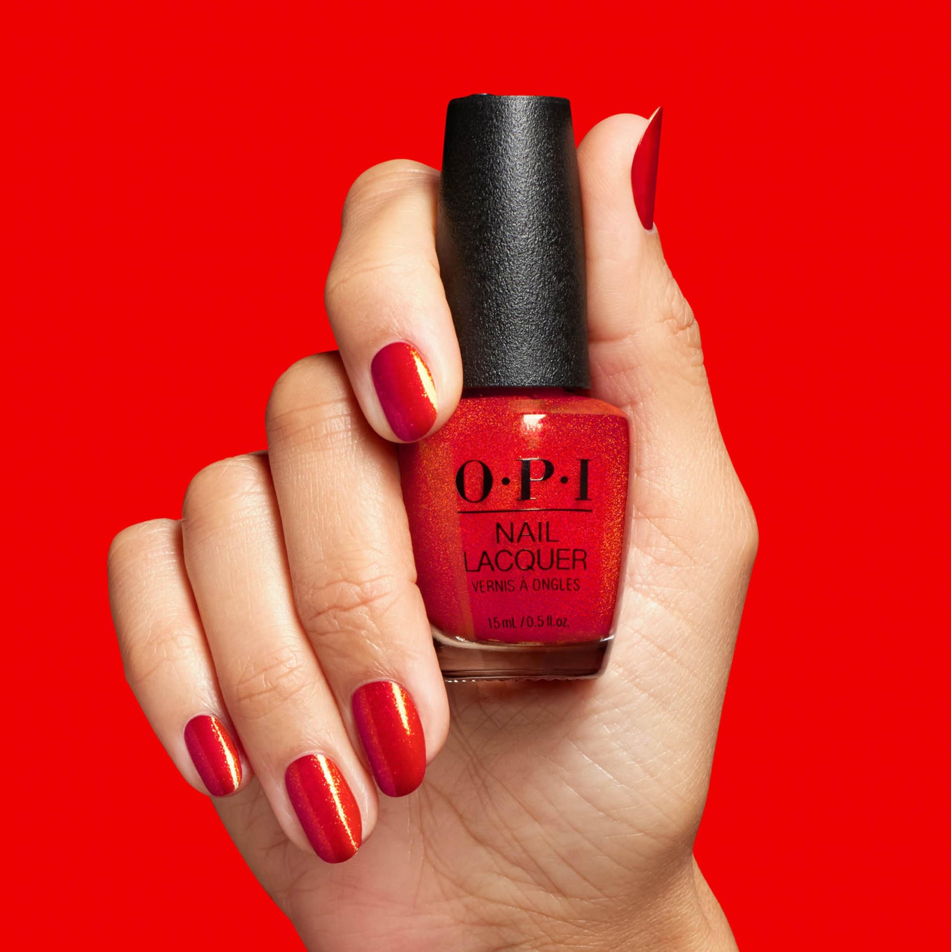 Red OPI Nail Lacquer Spread the Cherry | Opaque Bright Cherry Red Shimmer Chip Resistant Nail Polish | Good Enough to Treat Collection | Holiday 2025