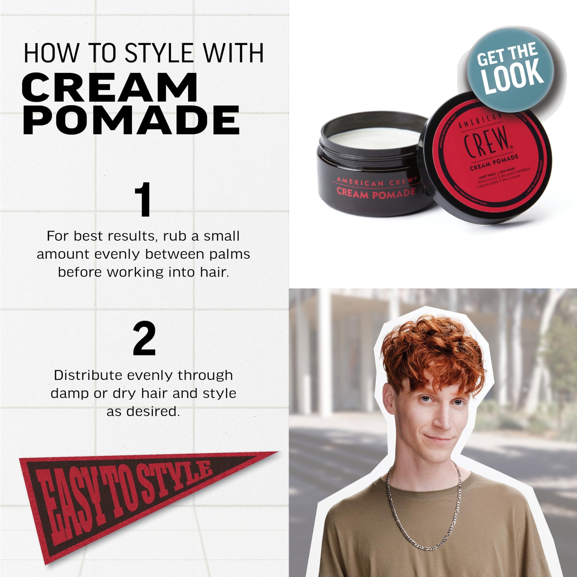 White Smoke American Crew Men's Hair Cream Pomade, Like Styling Gel with Light Hold & Low Shine, 3 oz