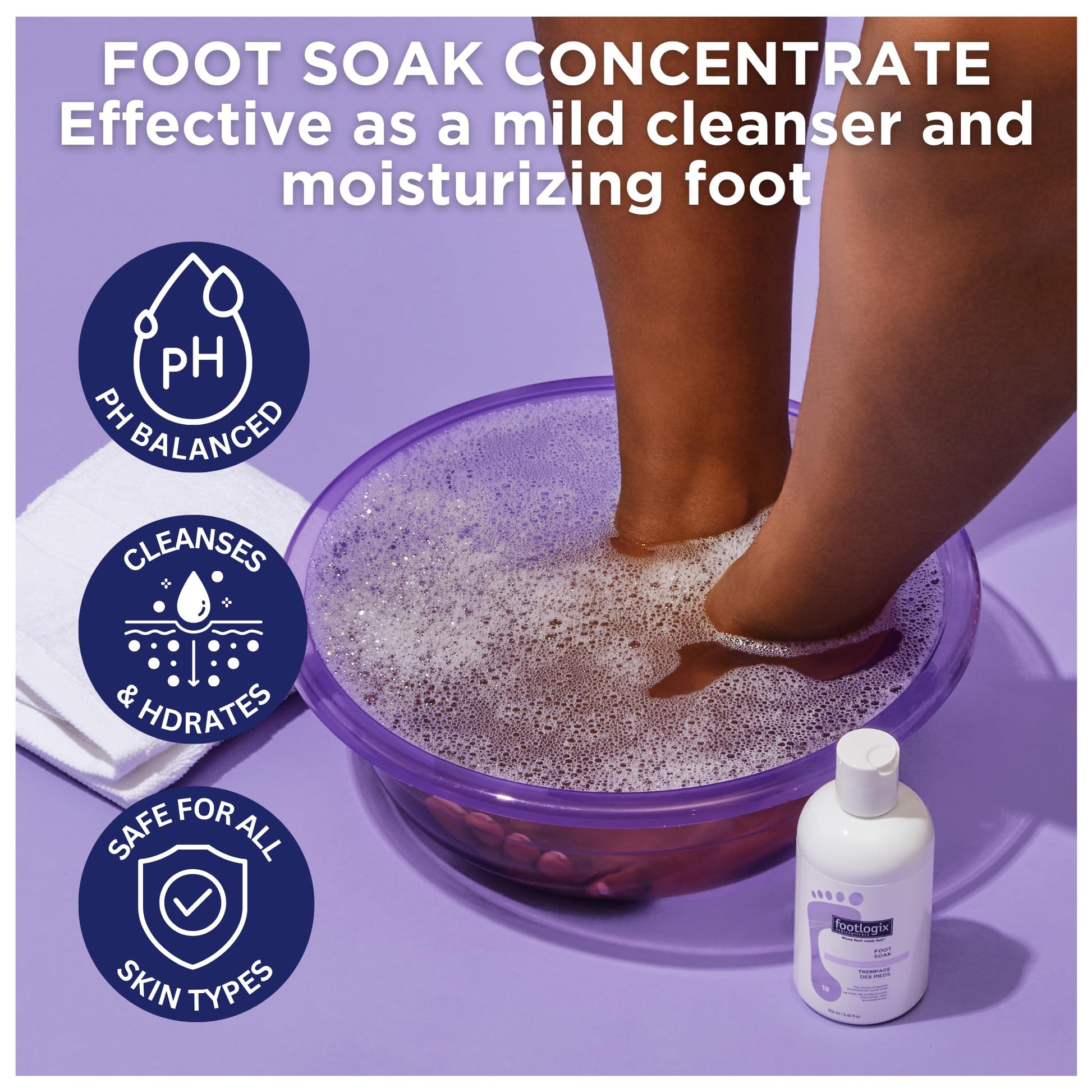 Dark Gray FOOTLOGIX Foot Soak Concentrate, 8.45 oz - Gentle Cleansing, Foot Bath Soak, Soften Dry Feet and Calluses