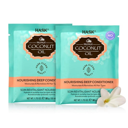 Medium Aquamarine HASK MONOI COCONUT Deep Conditioner Treatments Nourishing for all hair types color safe free - Pack of