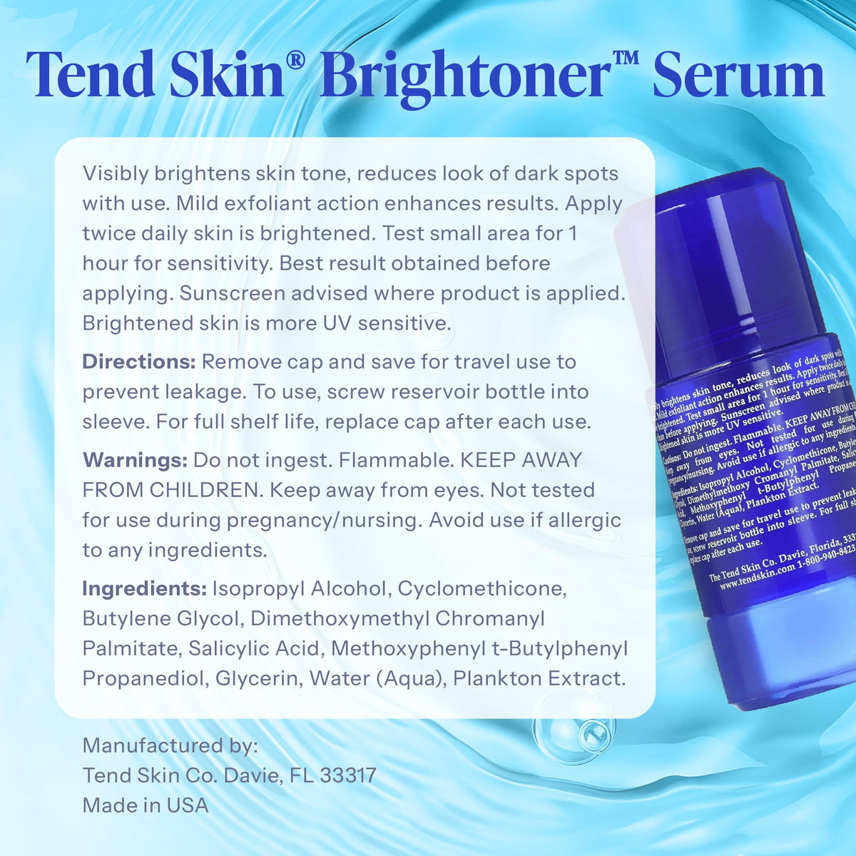 Alice Blue Tend Skin Brightoner Serum Roll On, Improves Appearance Of Uneven Skin Tone, Patches, and Dark Spots, Advanced Formula for Face and Body, 2.5 Oz