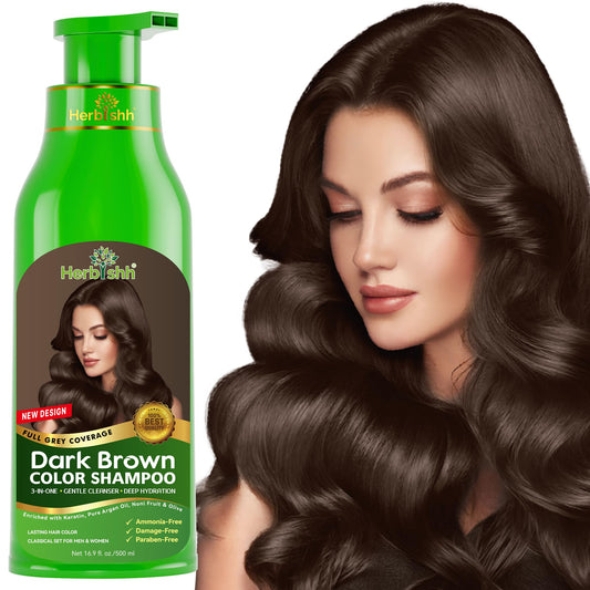 White Smoke Herbishh Hair Color Shampoo for Gray Hair – Magic Hair Dye Shampoo – Colors Hair in Minutes–Long Lasting–500 Ml–3-In-1 Hair Color for Women & Men –Ammonia-Free (Dark Brown)