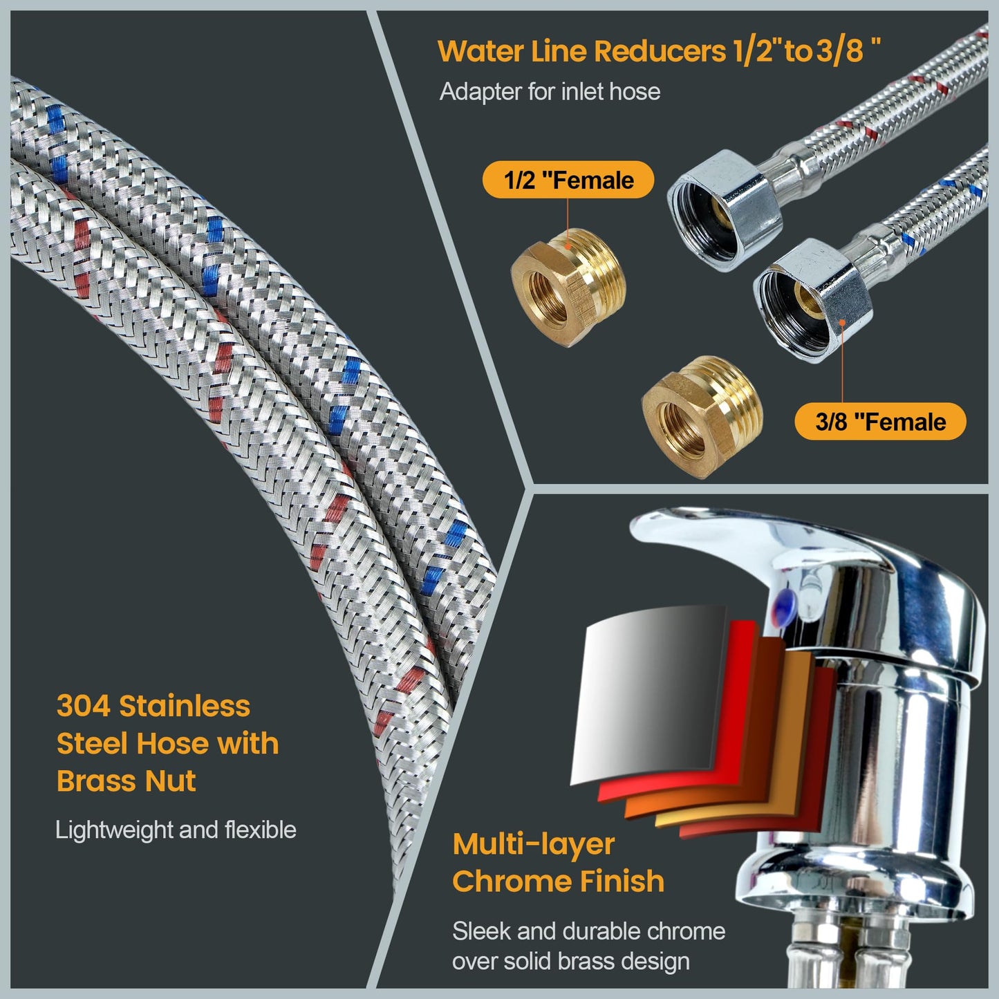 Dark Slate Gray Salon Shampoo Bowl Faucet Vacuum Breaker Kit Spa Beauty Salon Shampoo Bowl Sink Hair Salon Bath Accessories Bathroom Hot Cold Faucet Spray Hose Replacement Set for Backwash Barber Chair
