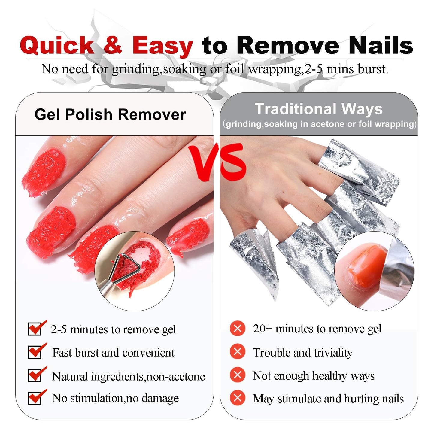 White Smoke Gel Nail Polish Remover - Gel Polish Remover Kit with Cuticle Oil & Latex Tape & Colored Peel Off Manicure Tools, Gel Remover for Nails 2-5 Minutes, No Soaking,Wrapping