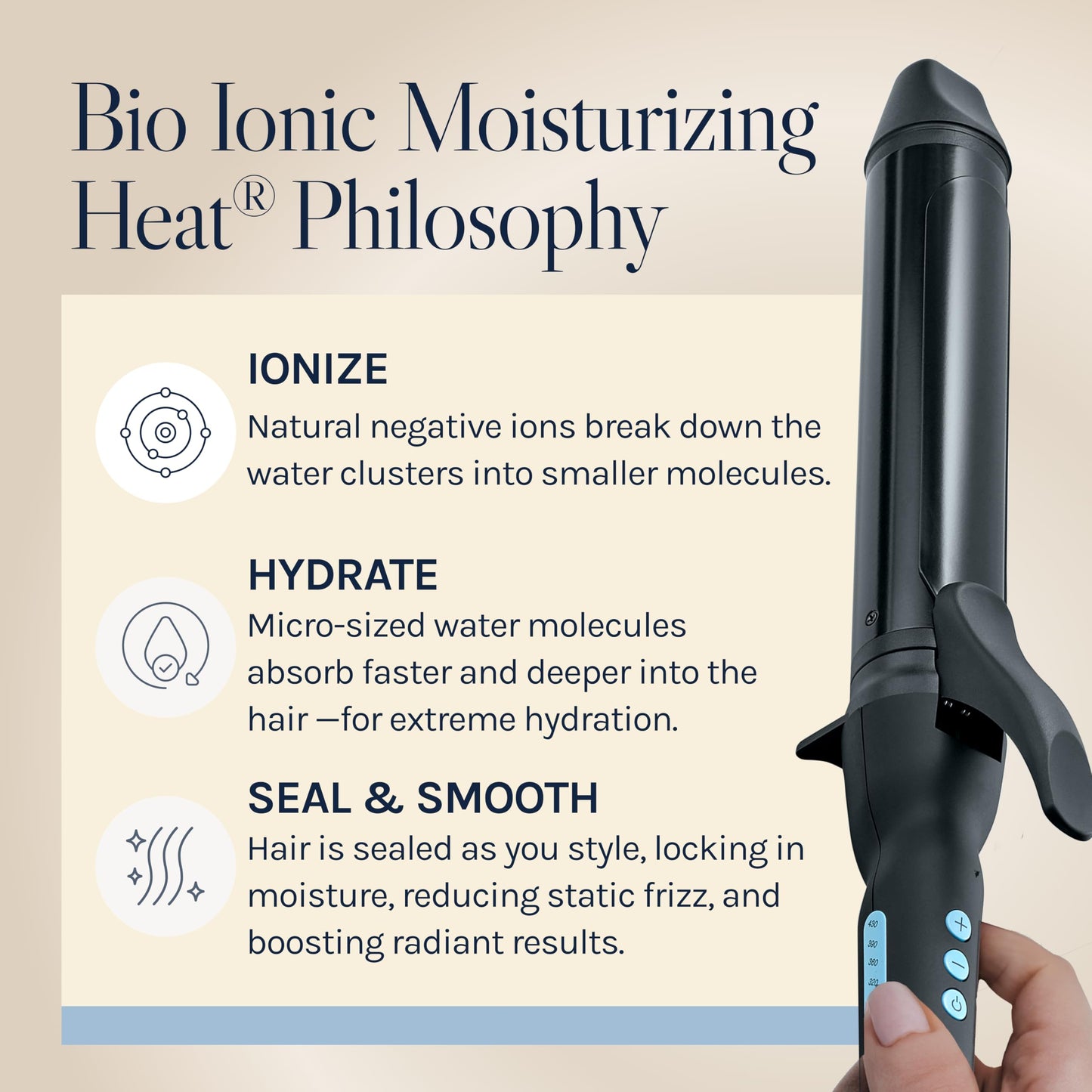 Seashell Bio Ionic Long Barrel Styler, 1.5" Curling Iron with Moisture Heat Technology & NanoIonic MX, Versatile Curling Wand with Adjustable Heat Settings, Hair Curler with 2" Extended Barrel