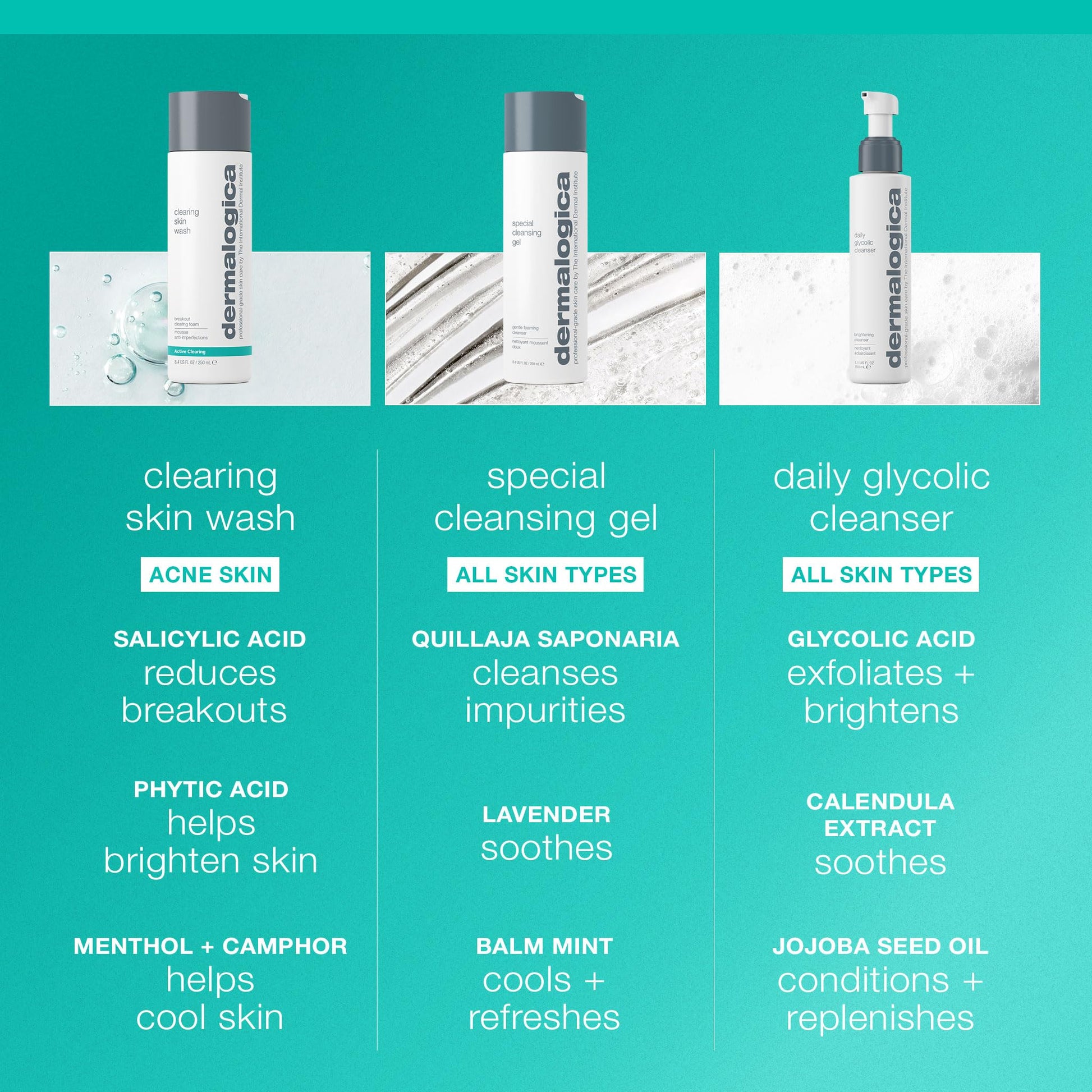 Light Sea Green Dermalogica Clearing Skin Wash (8.4 Fl Oz) Anti-Aging Acne Face Wash - Natural Breakout Clearing Foam with Salicylic Acid and Tea Tree Oil