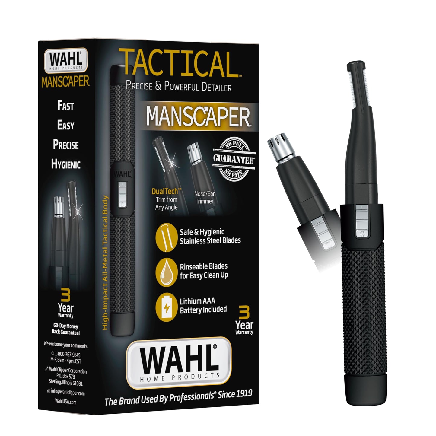 White Smoke Wahl Manscaper ® 2 in 1 Lithium Battery Tactical® Dual Sided Eyebrow Trimmer and Nose Hair Trimmer for Men – Model 3023805
