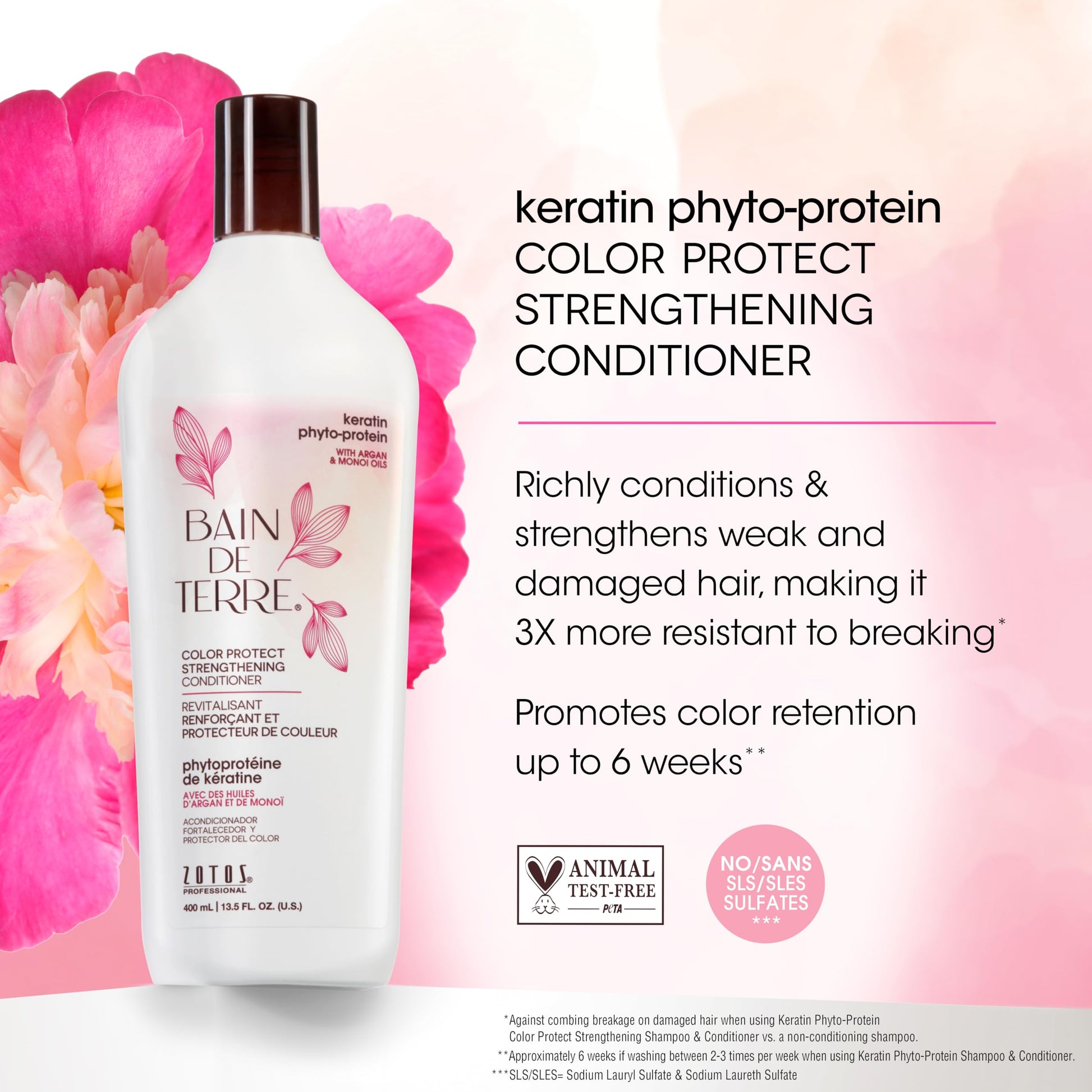 White Smoke Bain de Terre Keratin Phyto-Protein Color Protect Strengthening Conditioner, Color-Safe Strengthening for Weak & Damaged Hair, Sulfate-Free, Paraben-Free 13.5 Fl Oz