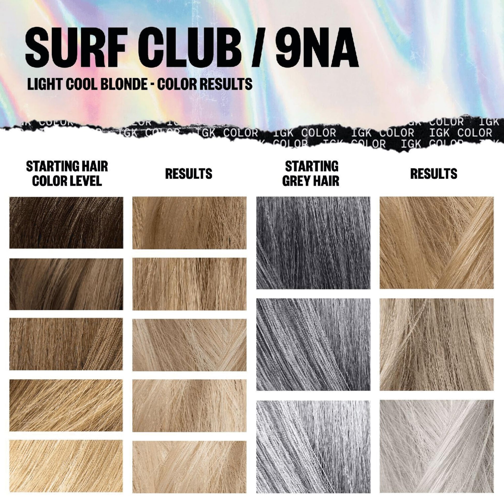 White Smoke IGK Permanent Hair Dye Color Kit | 9NA Surf Club - Light Cool Blonde | 100% Gray Color Coverage + Strengthen + Shine | Ammonia Free