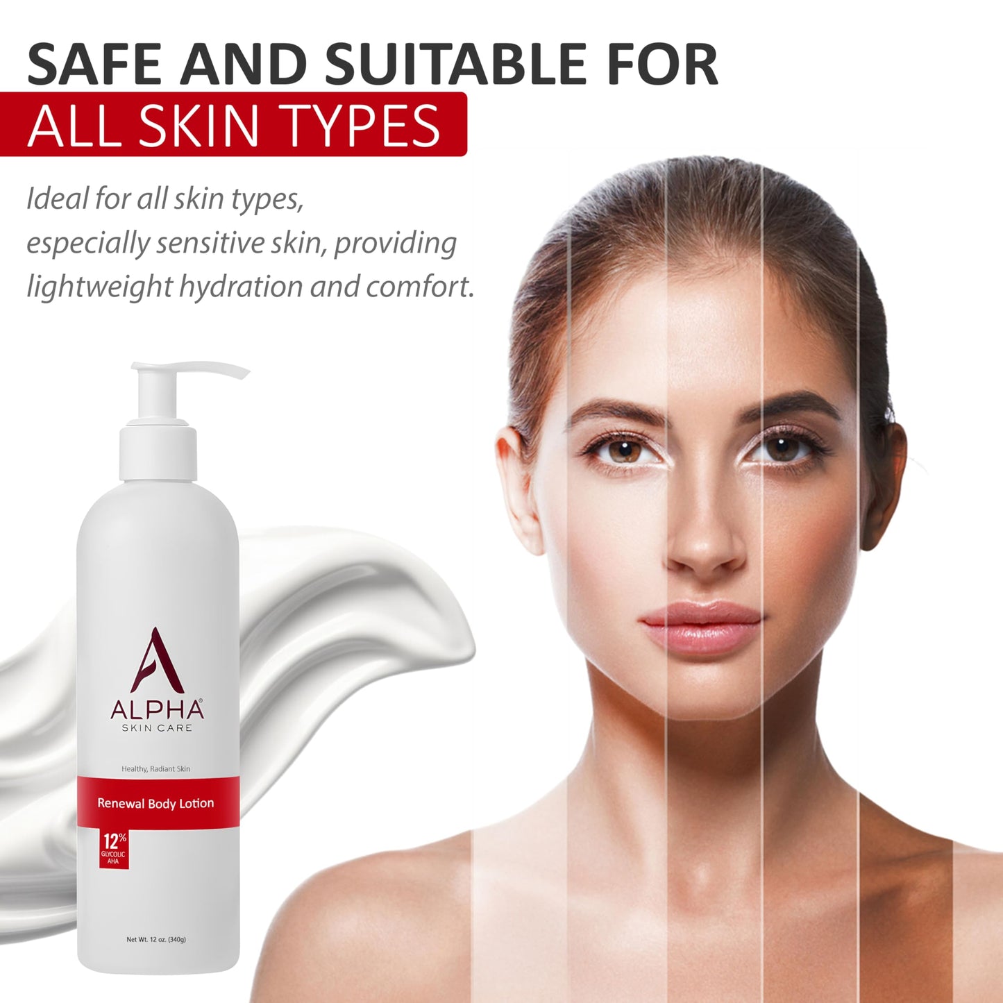 White Smoke Alpha Skin Care Revitalizing Body Lotion, 12% Glycolic AHA, Simple & Effective Daily Moisturizer with Alpha Hydroxy Acid, Hydrates & Exfoliates for Soft, Smooth Skin, Anti-Aging, 12 Oz