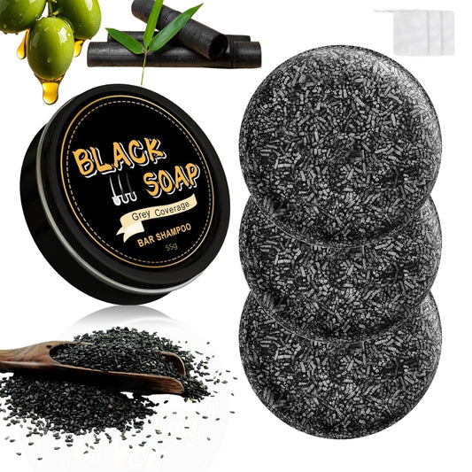 White Smoke KYDA 3Pcs Gray Hair Reverse Bar Soap for Mothers Day Gift, Black Shampoo Bar for Hair and Beard Darkening, Deep Clean and Nourish the Scalp, Black Soap for Gray Hair, Natural Darkening Shampoo Soap