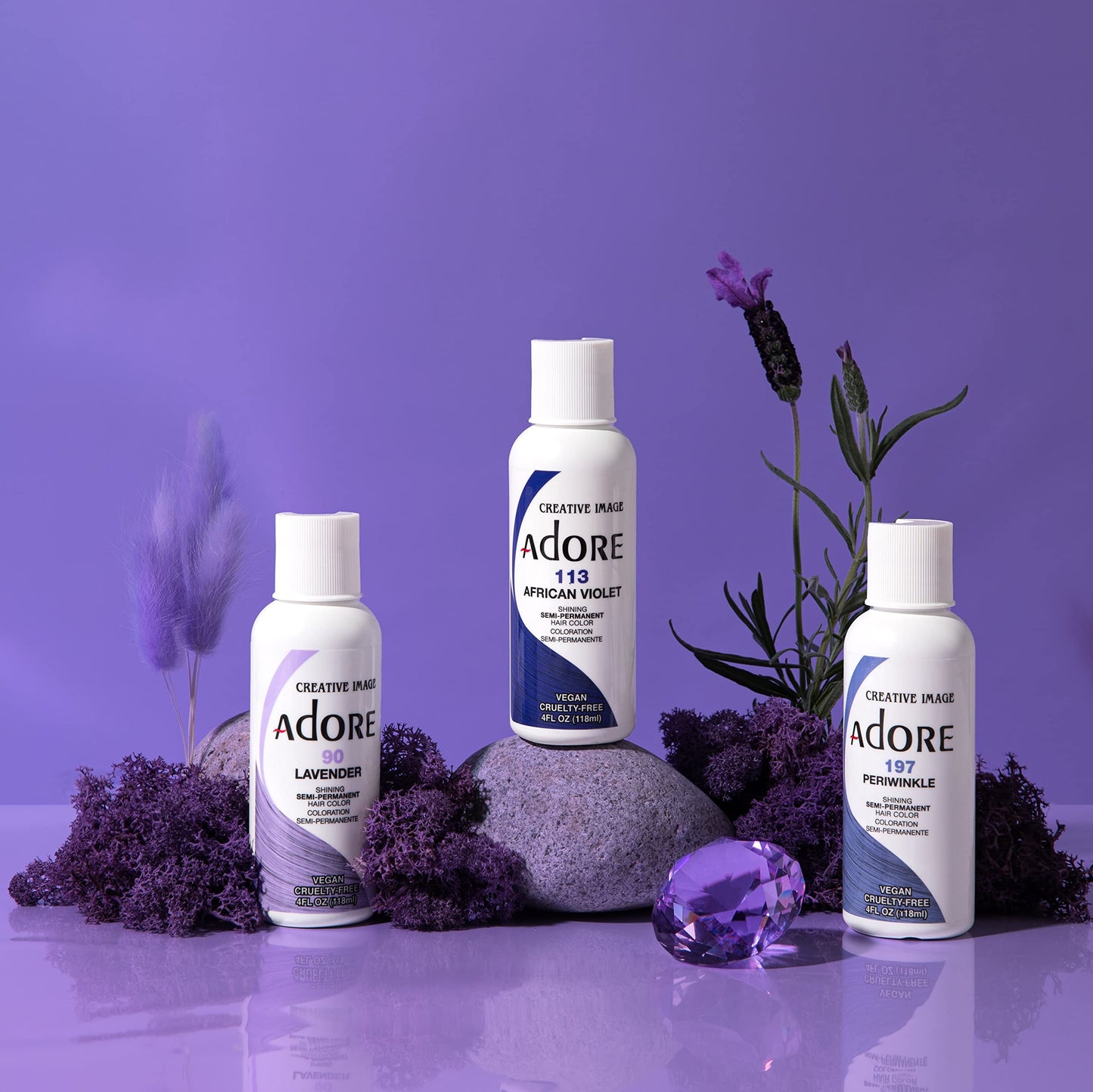 Slate Gray Adore Semi Permanent Hair Color - Vegan and Cruelty-Free Hair Dye - 4 Fl Oz - 113 African Violet (Pack of 3)