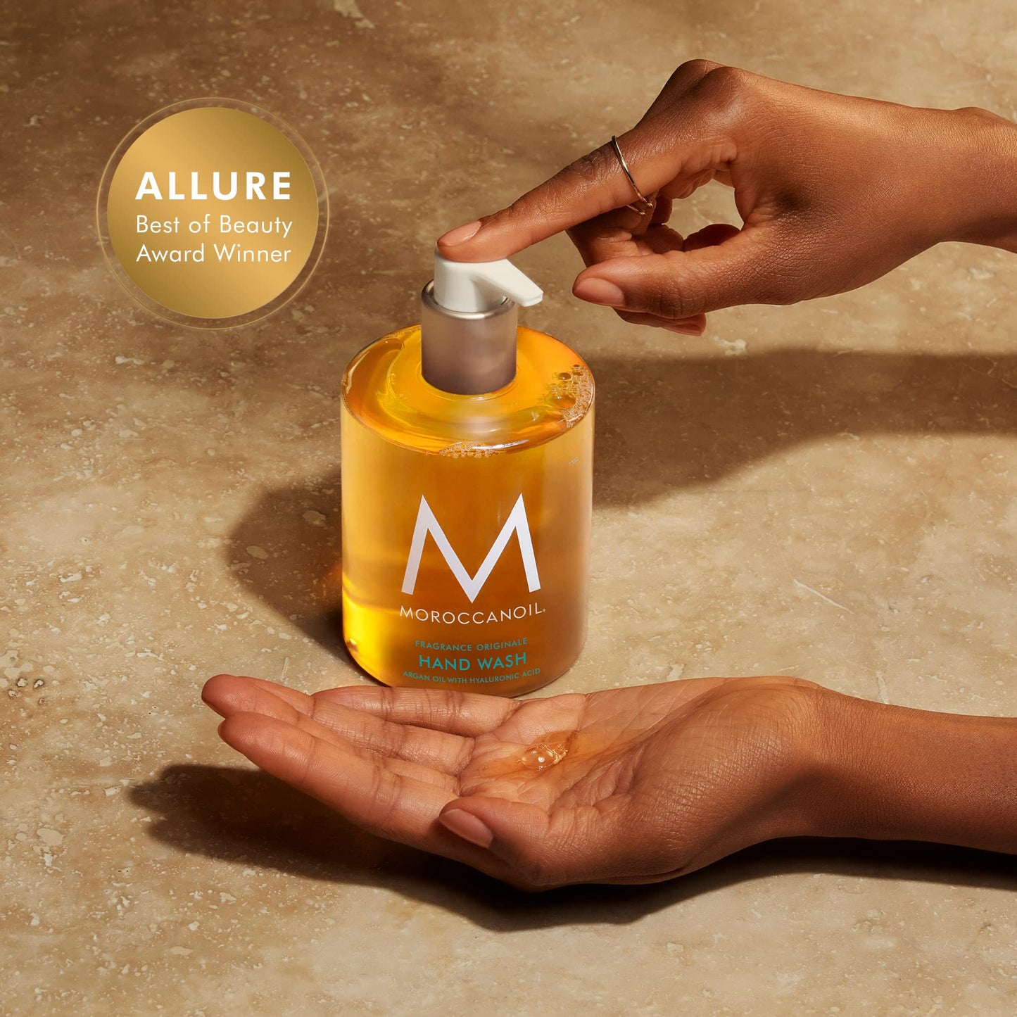 Dark Khaki Moroccanoil Hand Care Essentials Set | Hand Wash & Lotion Duo With Ceramic Tray