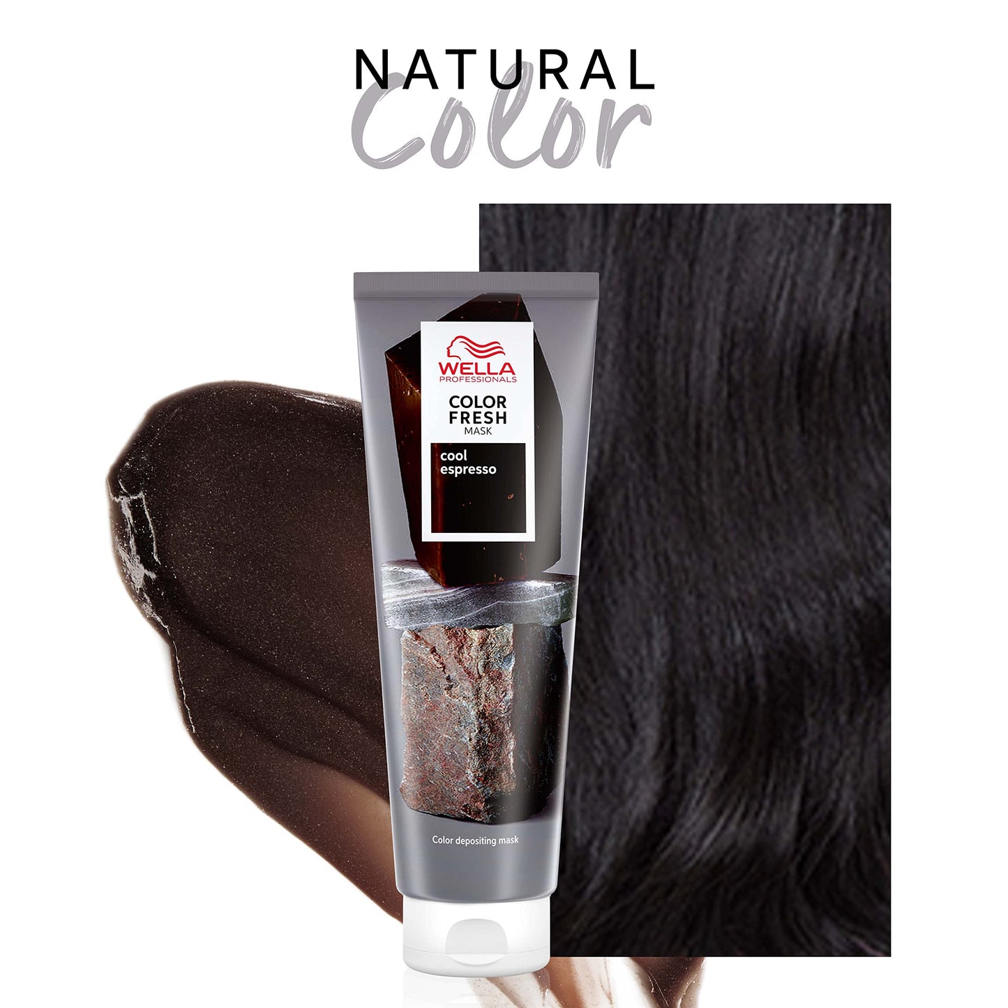 White Smoke Wella Professionals Color Fresh Mask | Cool Espresso | Natural Shade | Hair Color-Depositing Mask | Vegan Formula with Avocado Oil | Zero Damage | Silicone Free | 5 Fl Oz