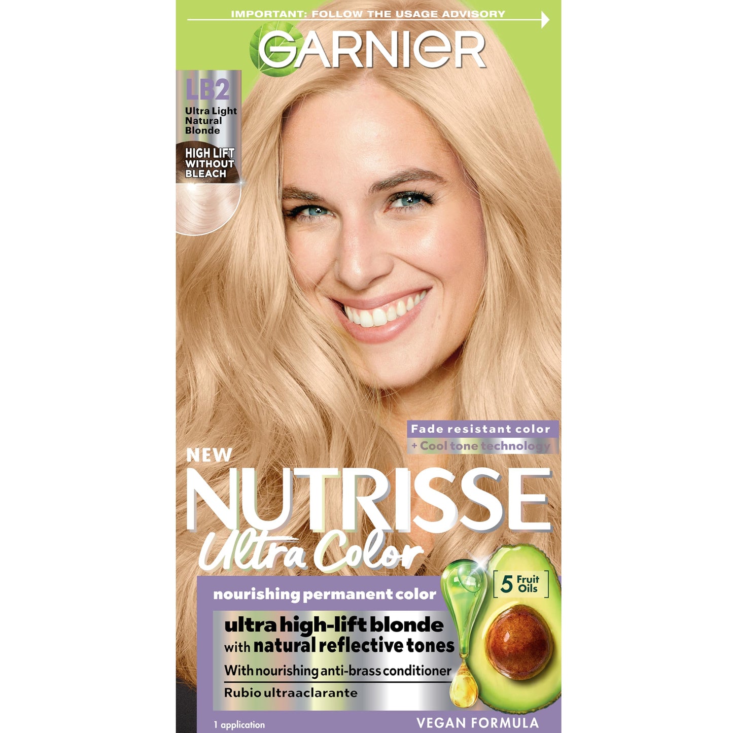 Rosy Brown Garnier Nutrisse Ultra Color Hair Color, Permanent Hair Dye for Up to 8 Weeks of Bold, Vibrant, Fade-Resistant Results, Vegan & Cruelty-Free, LB2 Ultra Light Natural Blonde (Pina Colada), 1 Count