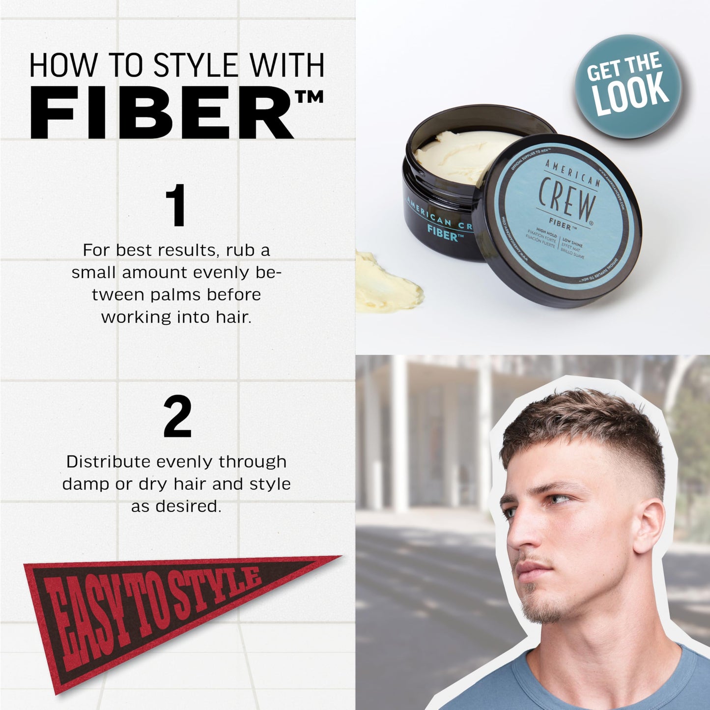 White Smoke American Crew Men's Hair Fiber, Like Hair Gel with High Hold & Low Shine, 3 oz