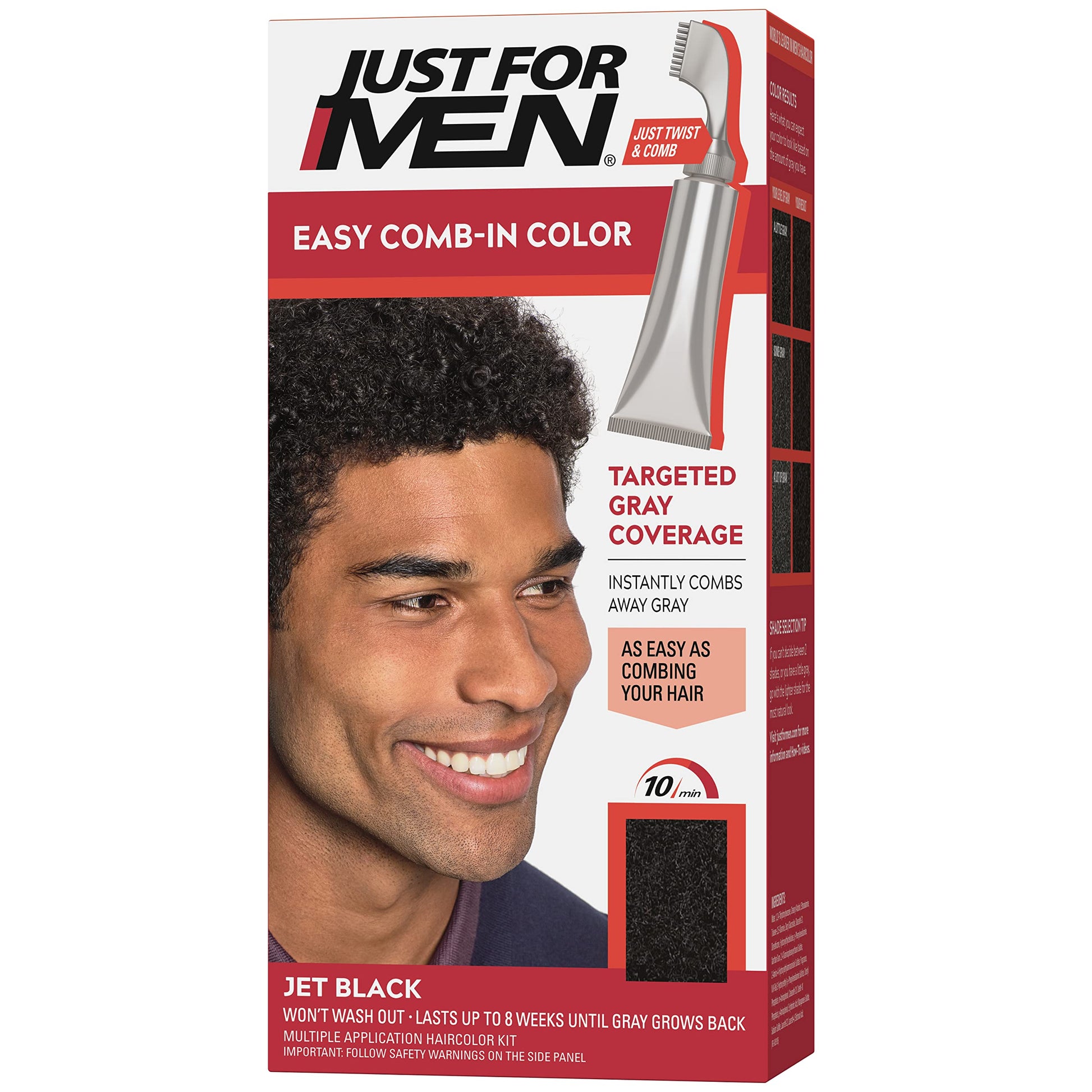 White Smoke Just For Men Easy Comb-In Color Mens Hair Dye, Easy No Mix Application with Comb Applicator - Jet Black, A-60, Pack of 1