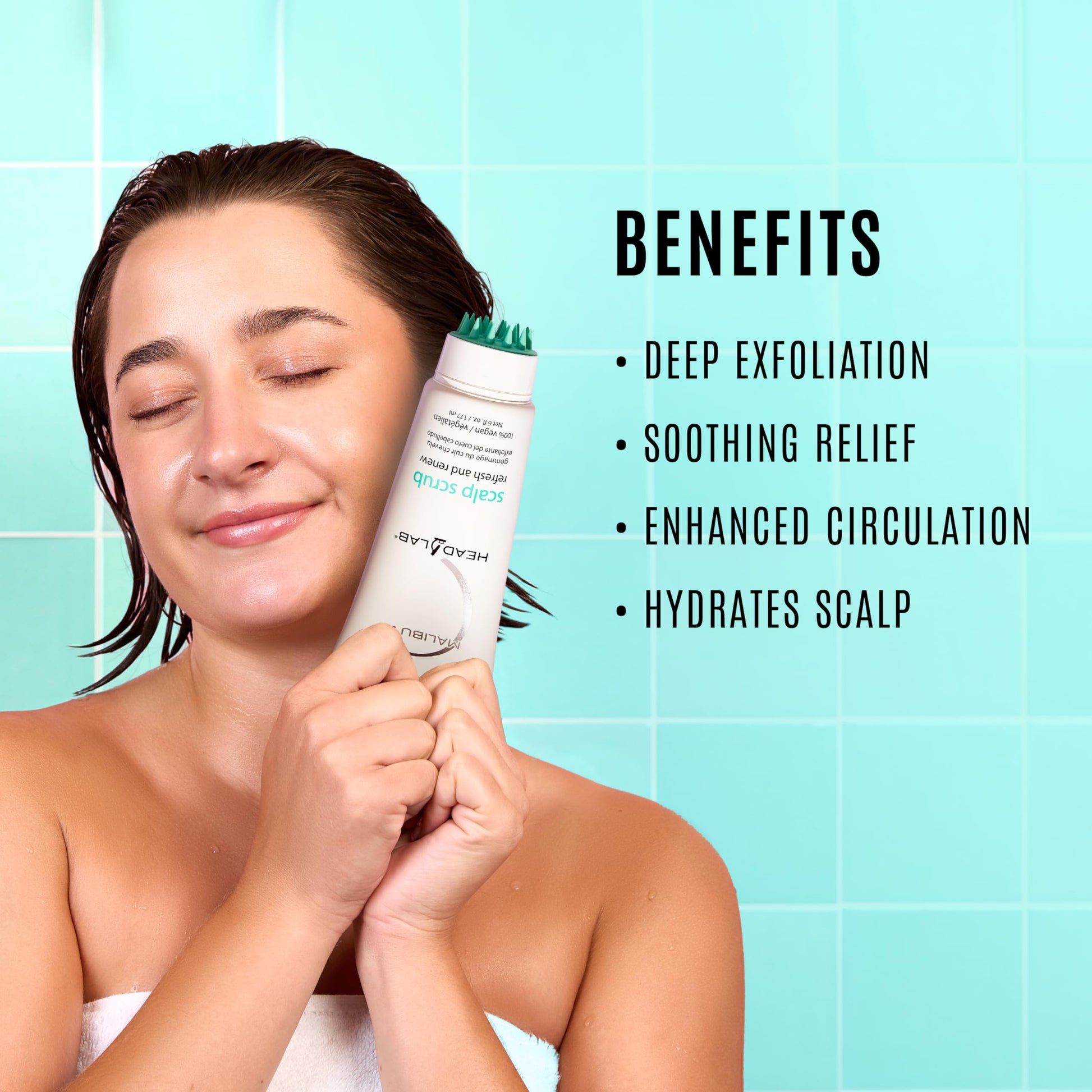 Pale Turquoise Malibu C Head Lab Scalp Scrub - Gentle Scalp Exfoliator Enriched with Activated Charcoal and Jojoba Esters - Clean, Vegan Hair Care (6 oz)