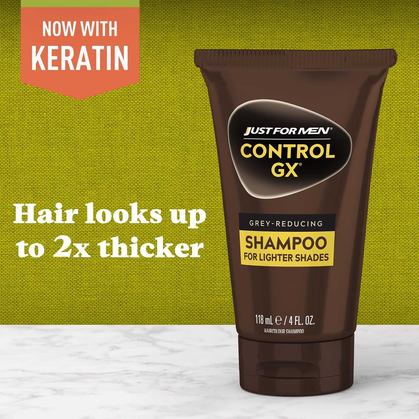 Dark Goldenrod SHAMPOO Just for Men Control GX Grey Reducing for Lighter Shades of Hair, Blonde to Medium Brown, Gradual Hair Color with Keratin, 4 Fl Oz - Pack of 1 (Packaging May Vary)
