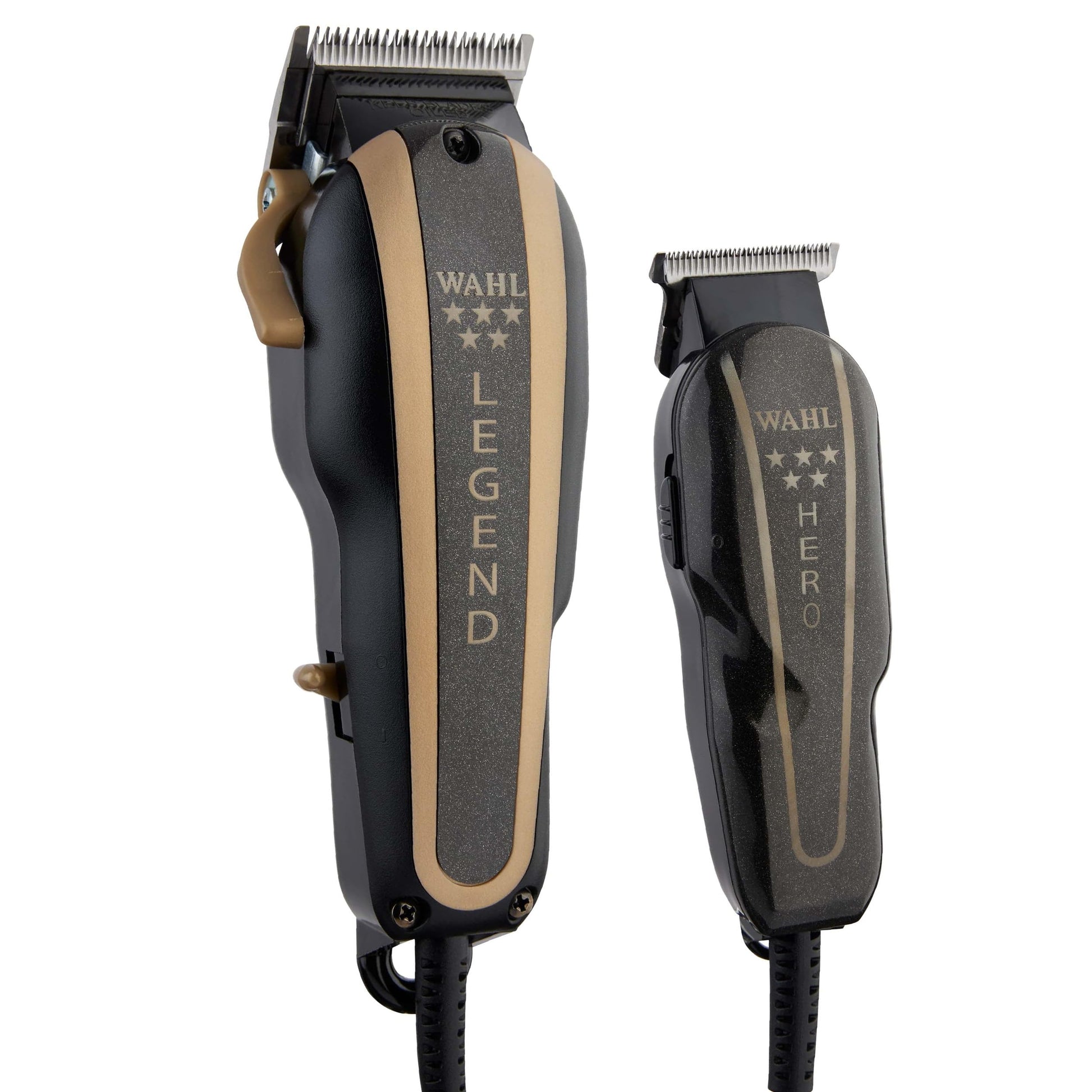 White Smoke Wahl Professional 5-Star Barber Combo, Corded Legend Clipper & Hero T-Blade Trimmer Set, Black/Gold Finish