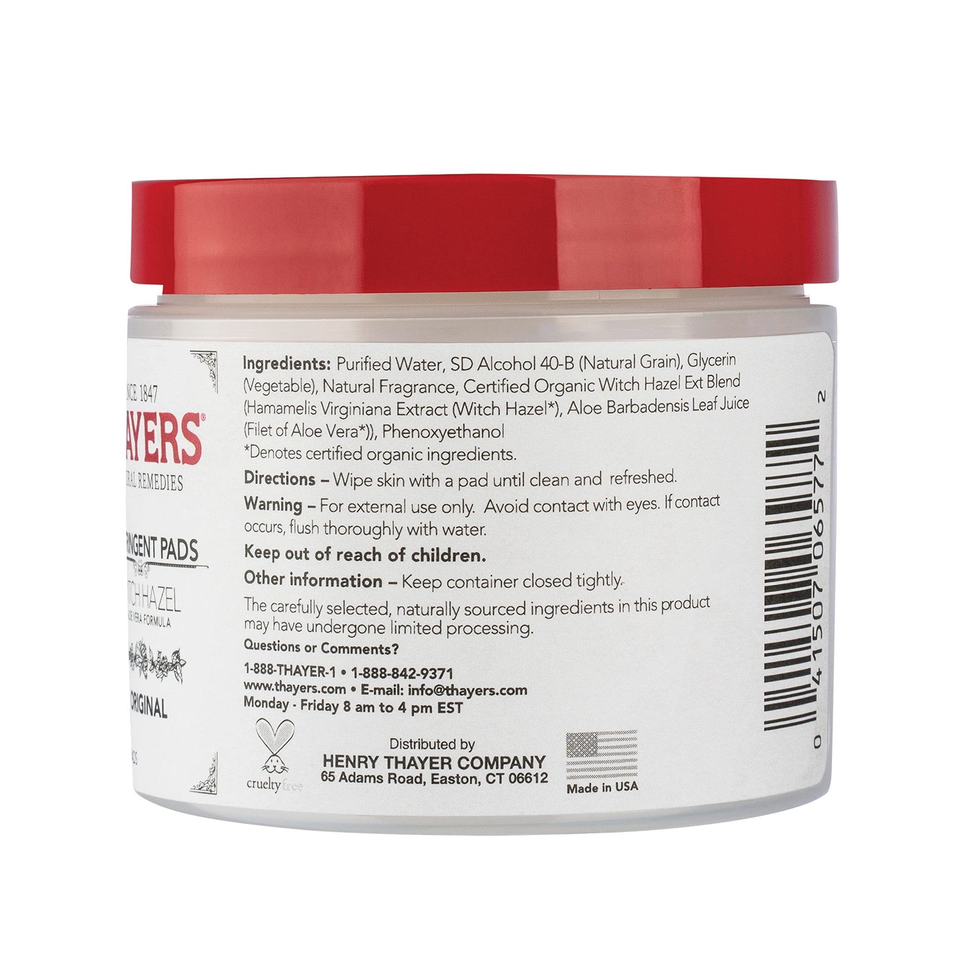 Light Gray THAYERS Original Witch Hazel Astringent Pads with Aloe Vera Formula, 60 Count