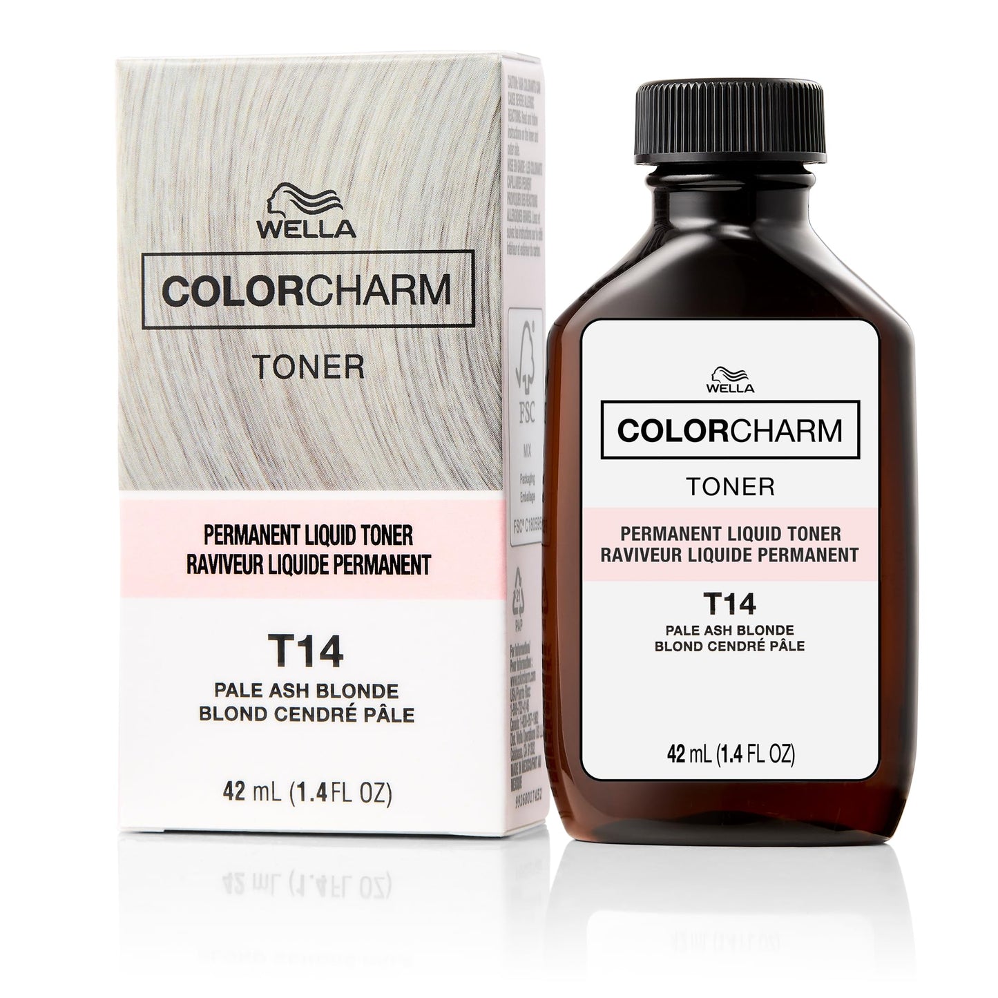 White Smoke COLORCHARM Permanent Liquid Toners | Neutralize Brass | Free of Parabens | Vegan | T14 Pale Ash Blonde | 1.4 Fl Oz