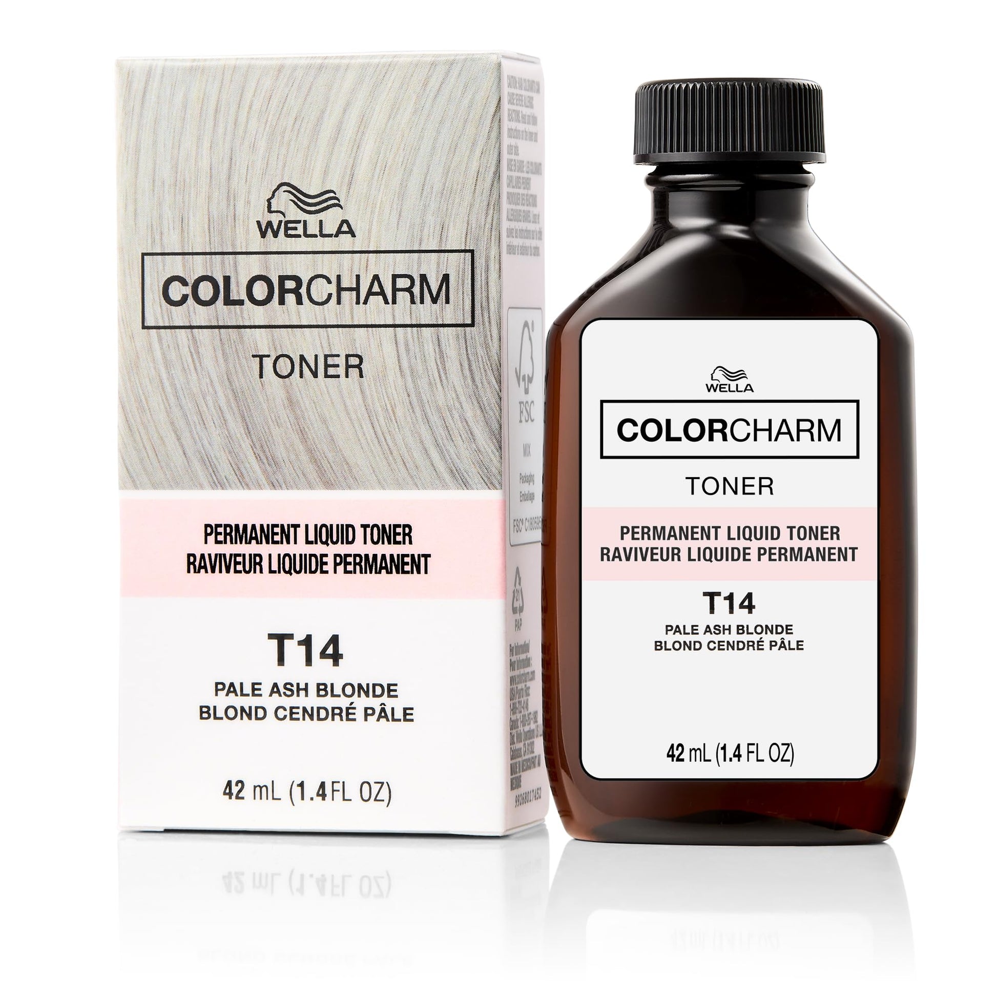 White Smoke COLORCHARM Permanent Liquid Toners | Neutralize Brass | Free of Parabens | Vegan | T14 Pale Ash Blonde | 1.4 Fl Oz
