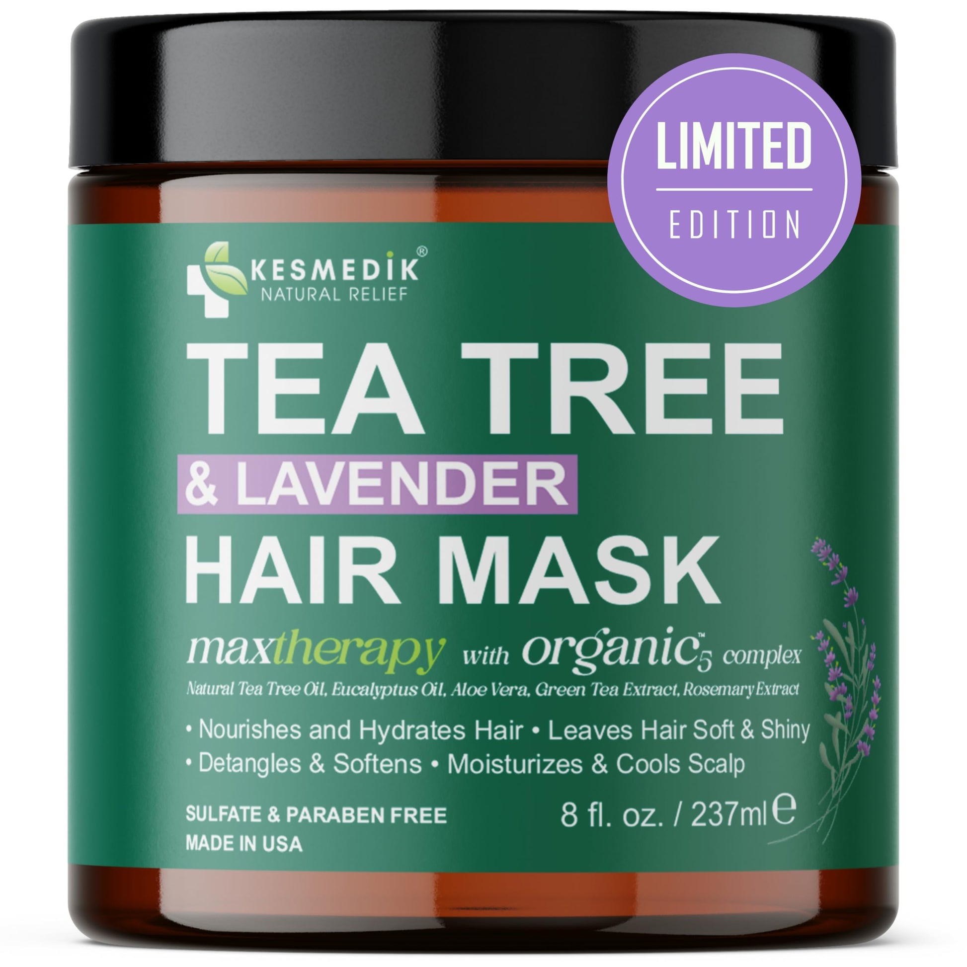 Dim Gray KESMEDIK Tea Tree Hair Mask with Rosemary & Lavender, Deep Conditioning Treatment for Dry, Damaged, Coarse Hair, Hydrating Hair Mask with Itchy Scalp Relief, Men & Women, Sulfate-Free