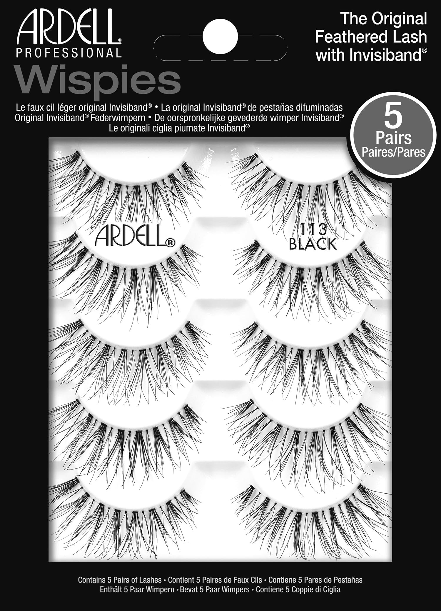 White Smoke Ardell Wispies False Eyelashes 113 - Black, Natural Look Wispy Lashes, Soft & Lightweight Strip, 5 Pairs, 1 Pack