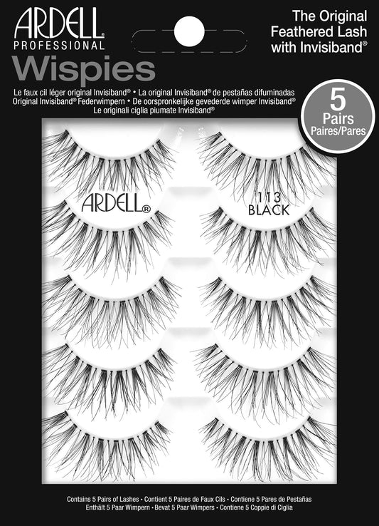 White Smoke Ardell Wispies False Eyelashes 113 - Black, Natural Look Wispy Lashes, Soft & Lightweight Strip, 5 Pairs, 1 Pack
