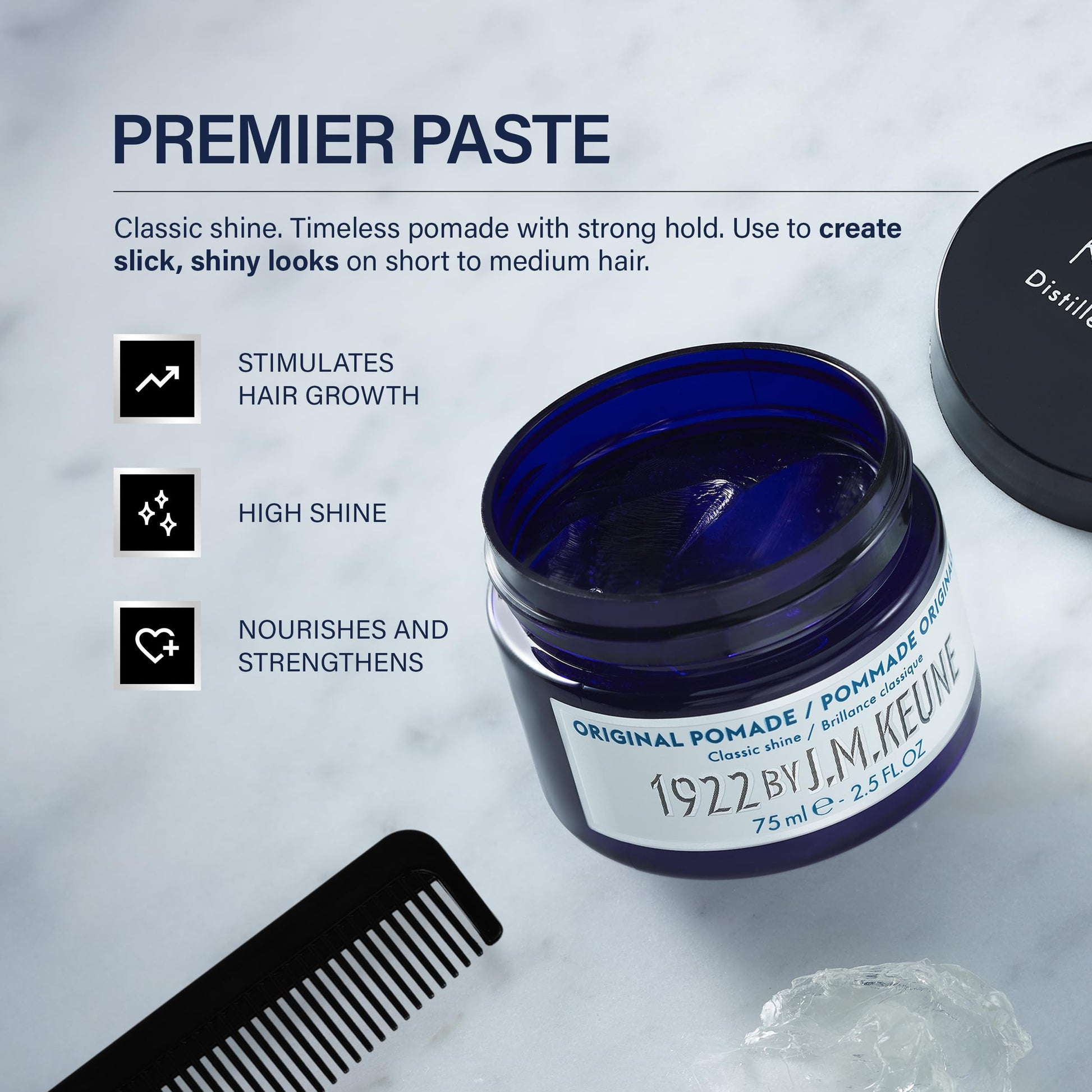 Light Gray 1922 by J.M. Keune Original Pomade, Strong Hold & High Shine Styling Pomade for Men, 2.5 Fl Oz