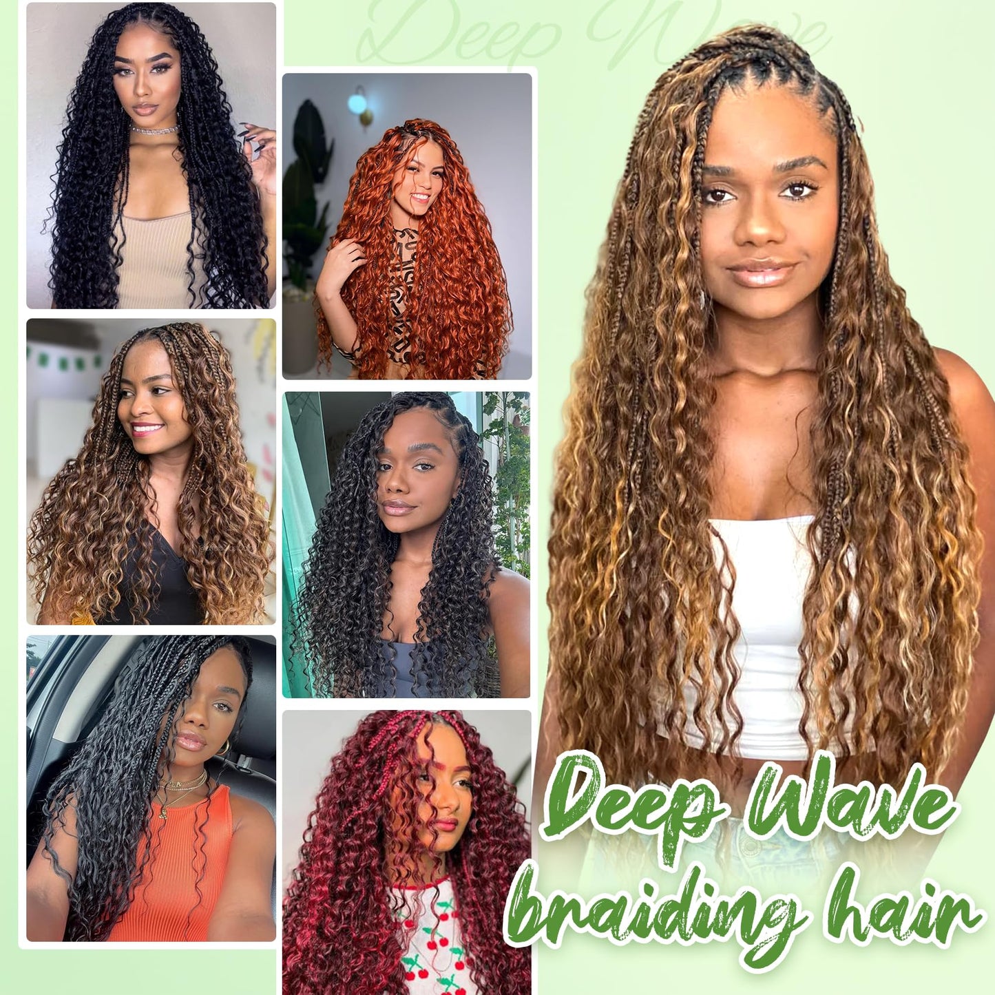 Beige Eerya Long Curly Braiding Hair 24 Inch 2 Packs Deep Ocean Wave Crochet Hair for Black Women Deep Wave Braiding Hair for Boho Braids（24 inch, #4）